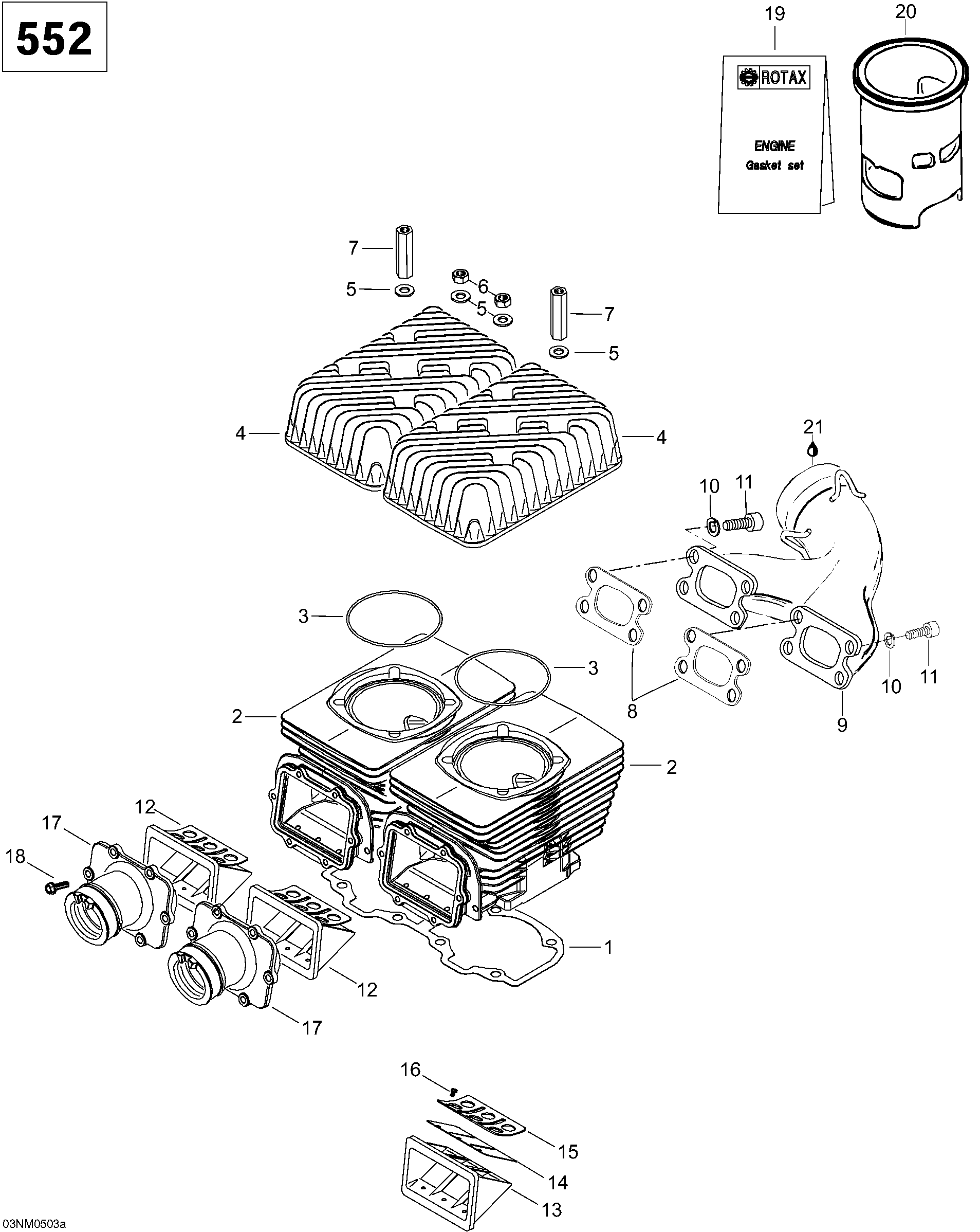 Cylinder and exhaust manifold, 552