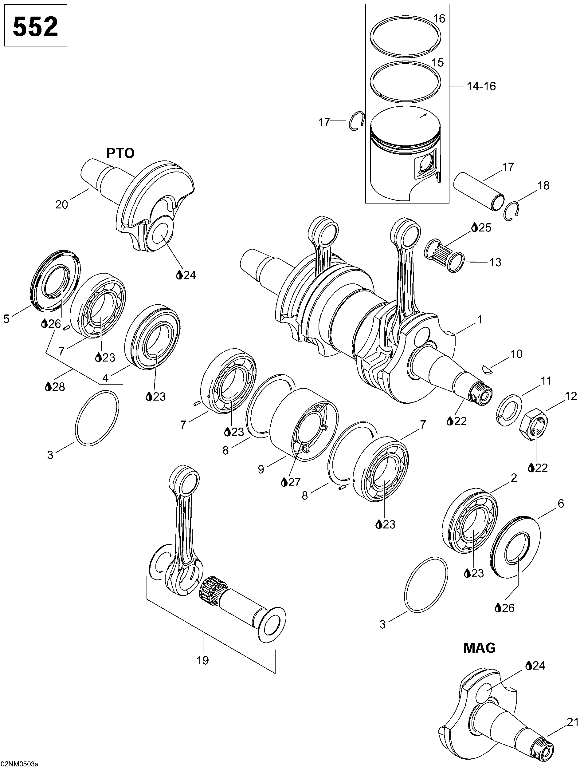 Crankshaft and pistons, 552