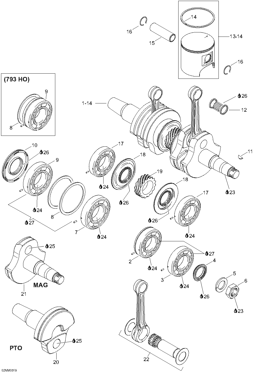 Crankshaft and pistons