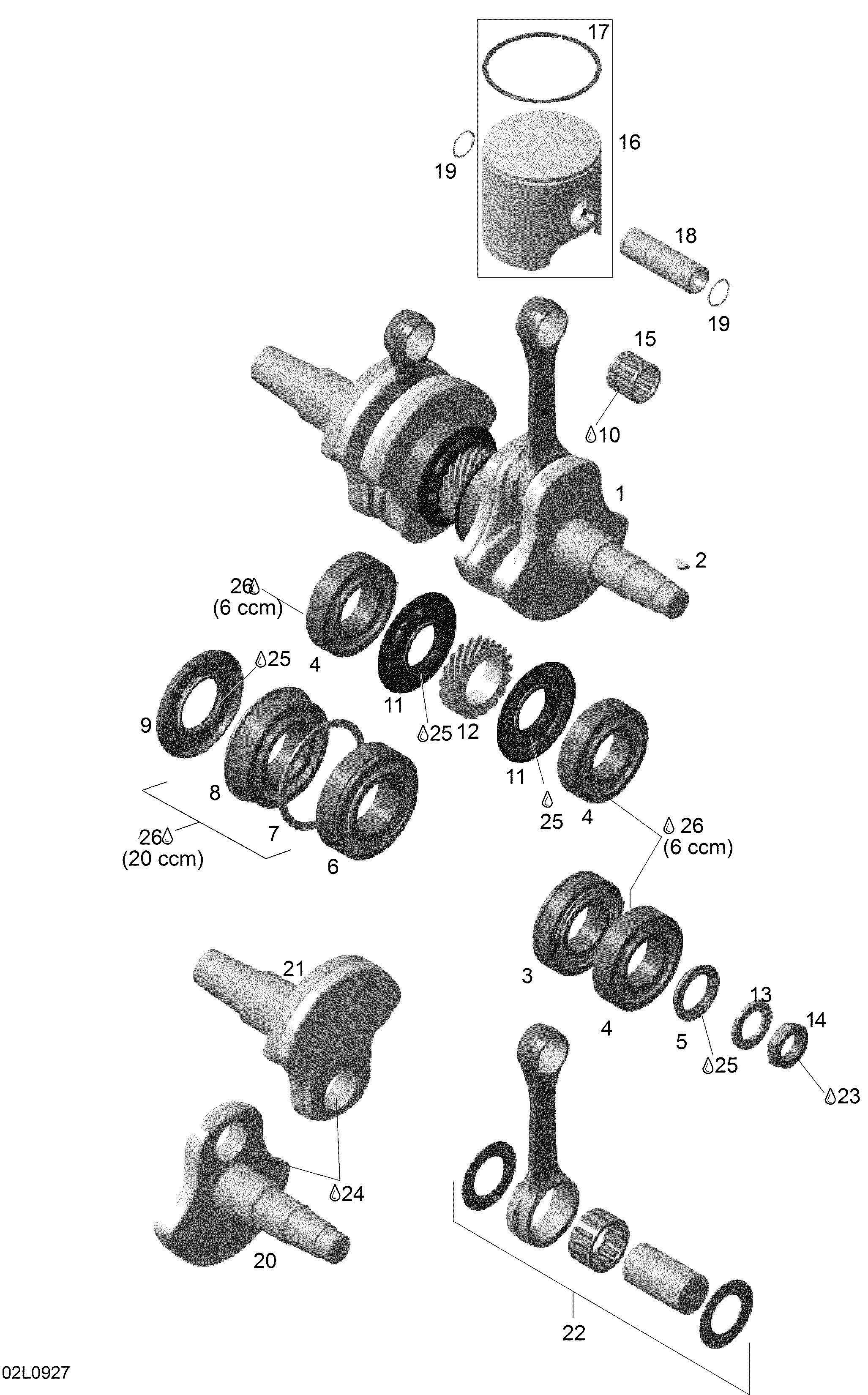 Crankshaft and pistons