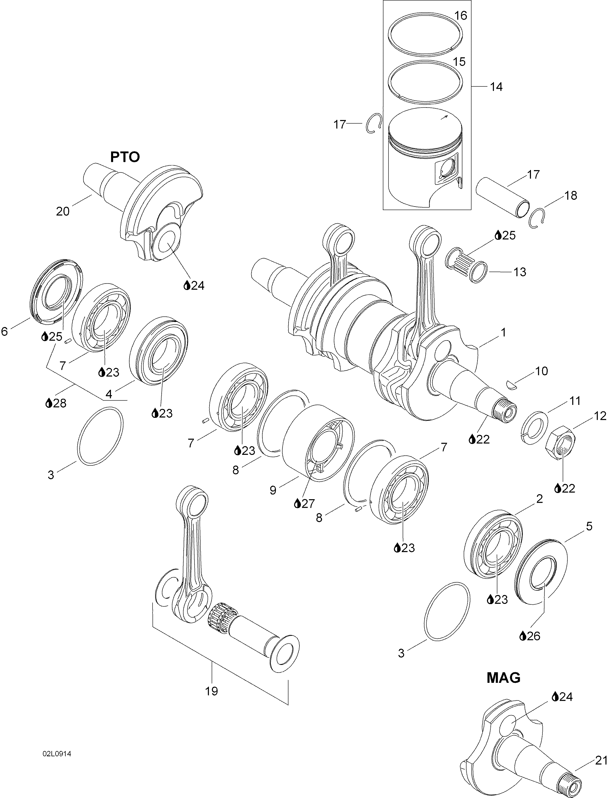 Crankshaft and pistons