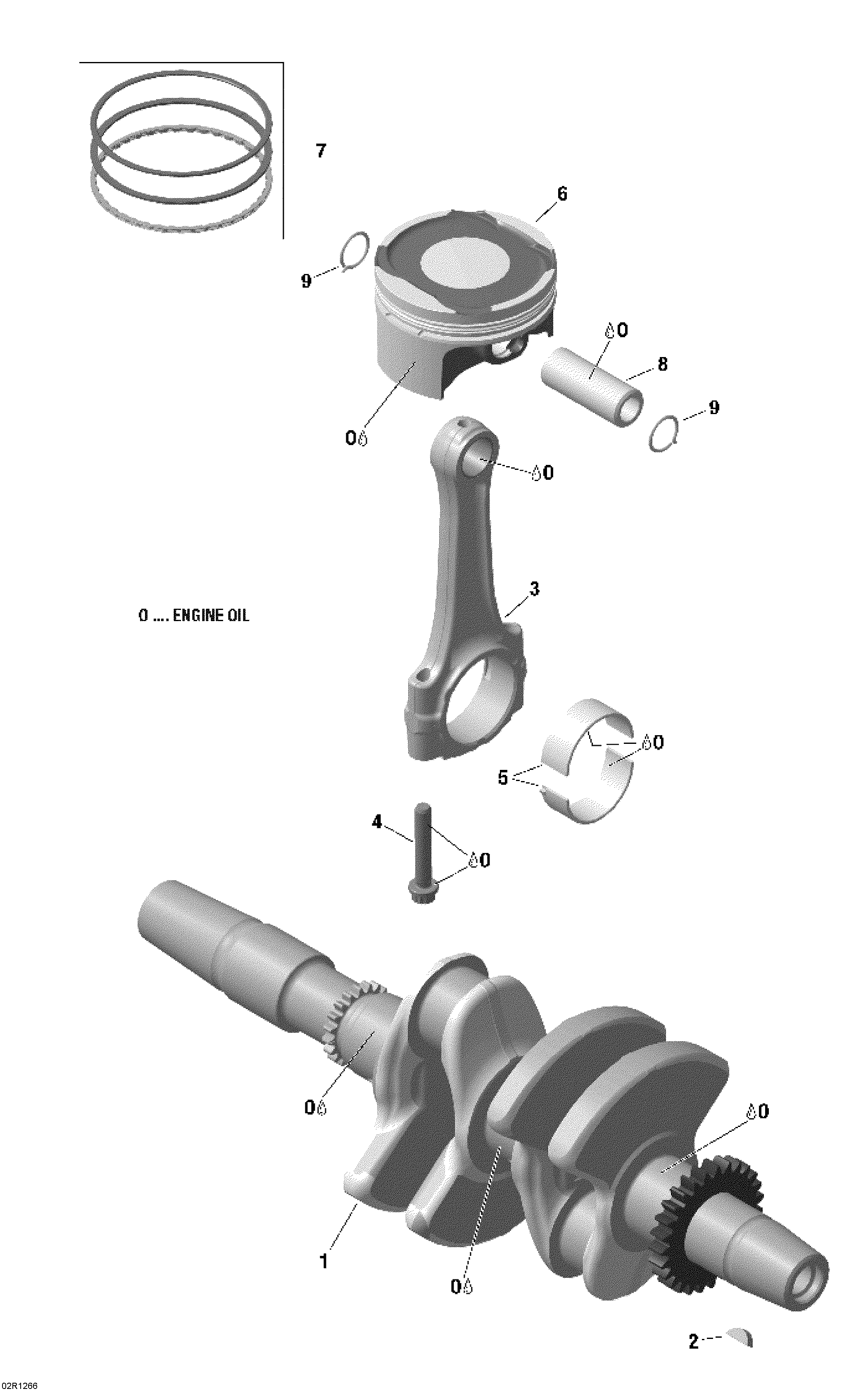 Crankshaft, pistons and balance shaft