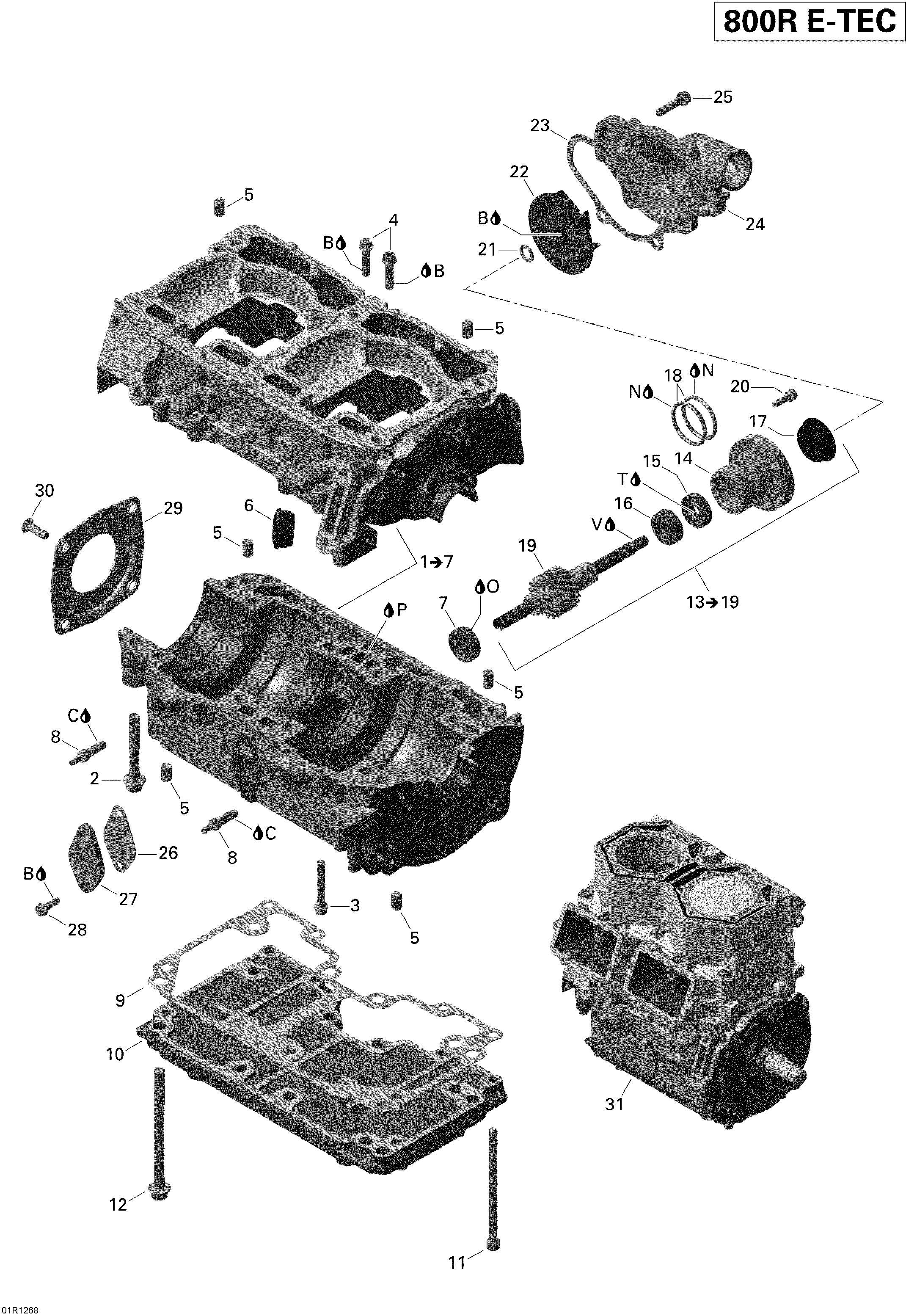 Crankcase and water pump