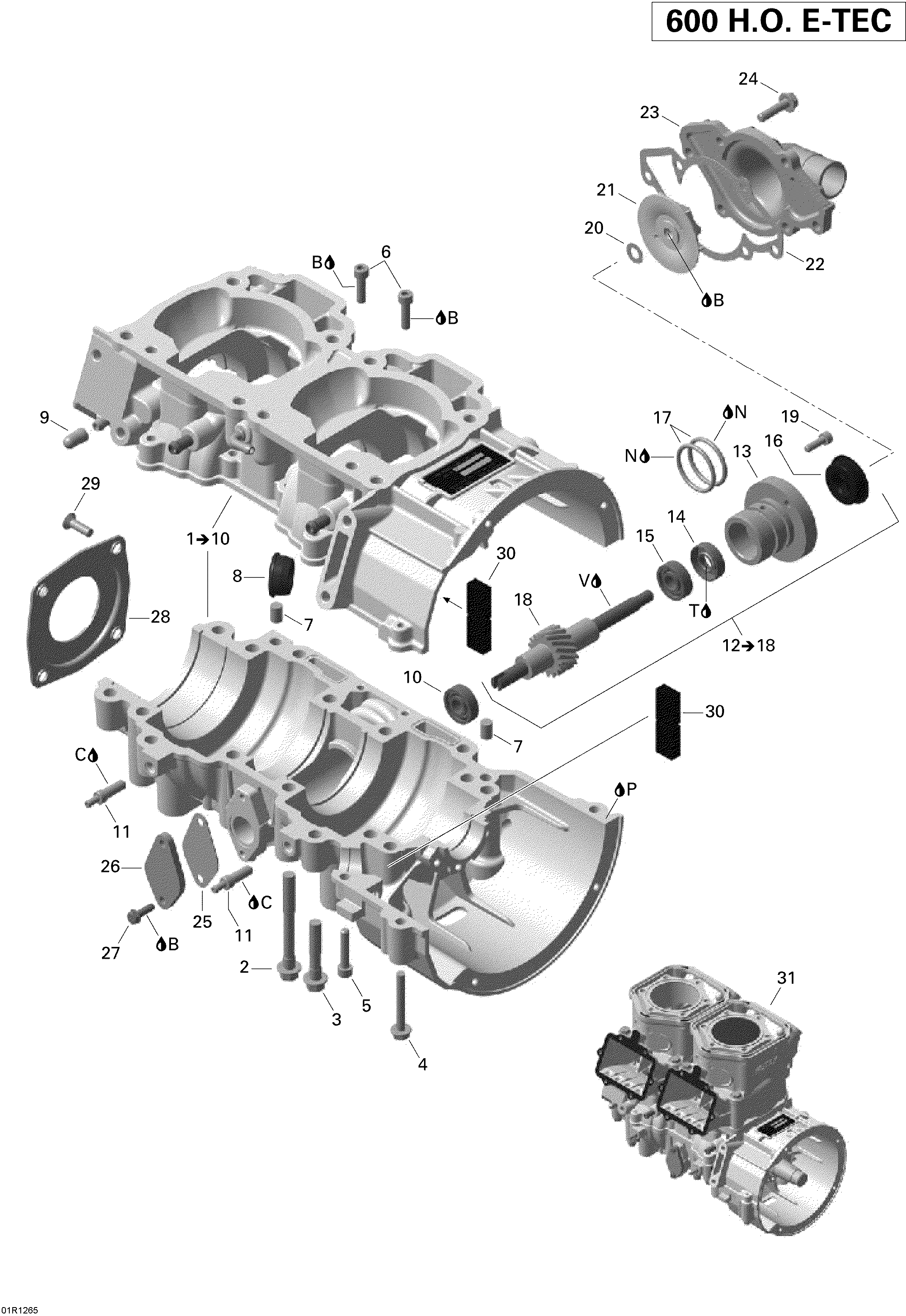 Crankcase and water pump