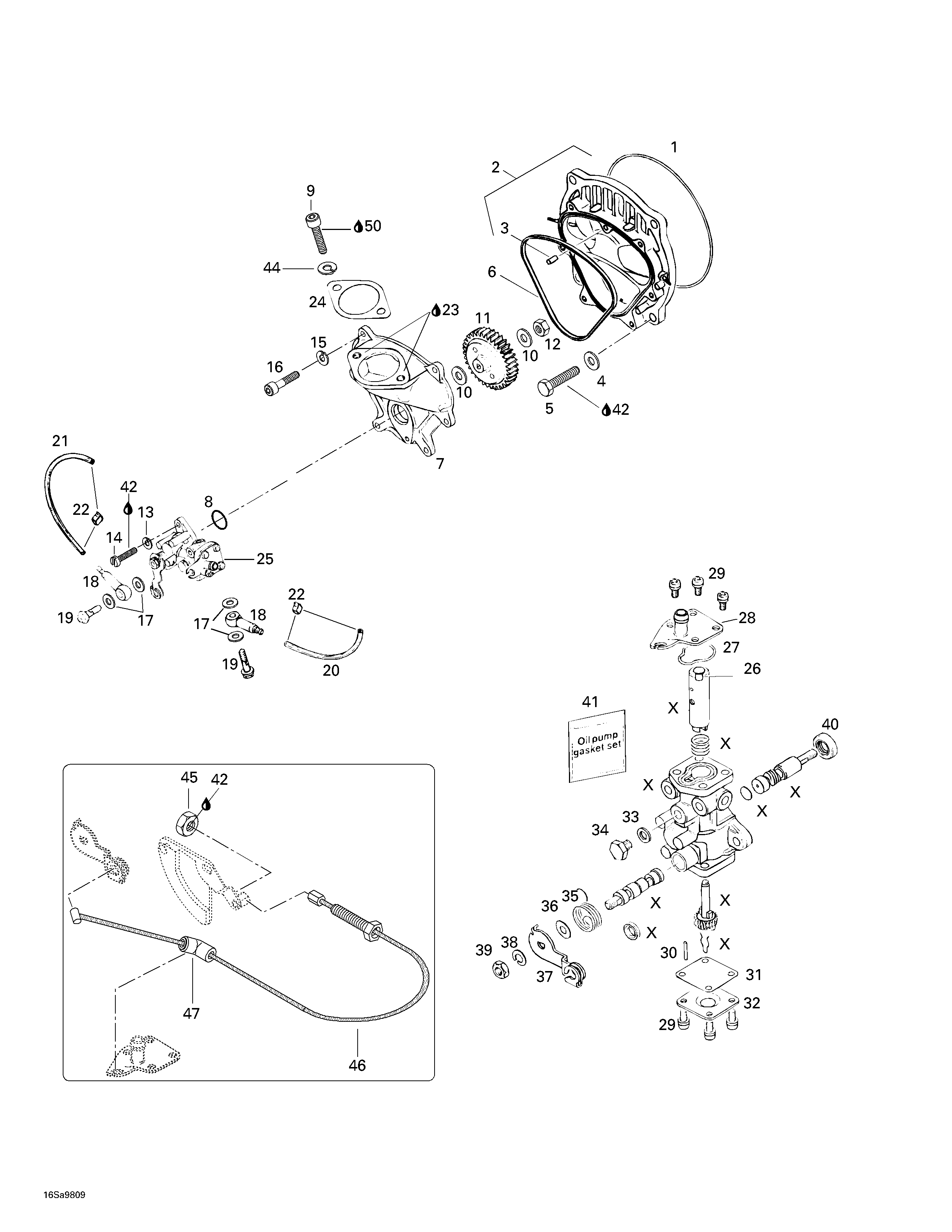 Oil injection system, oil pump, rotary valve