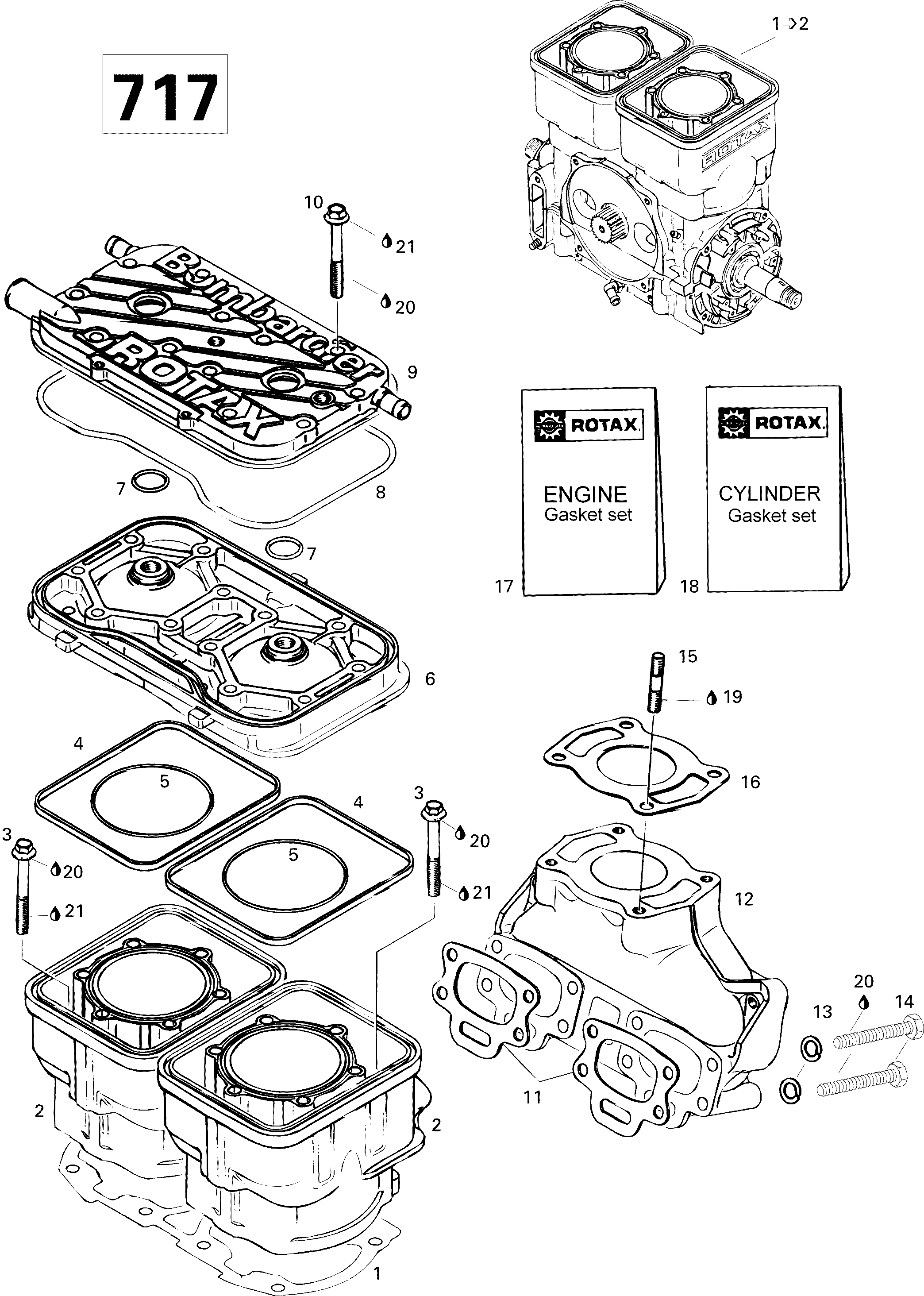 Cylinder and exhaust manifold 717