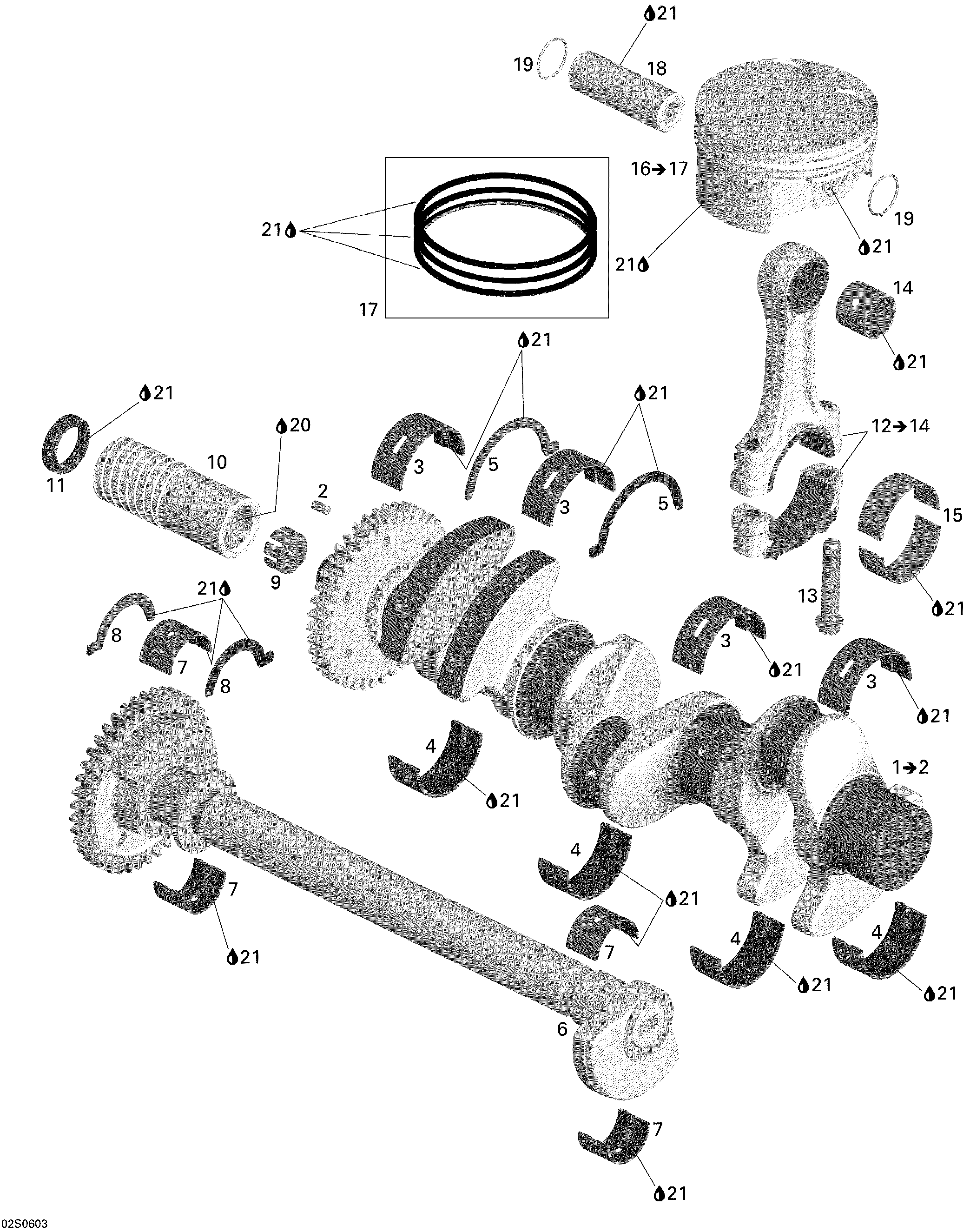 Crankshaft and pistons