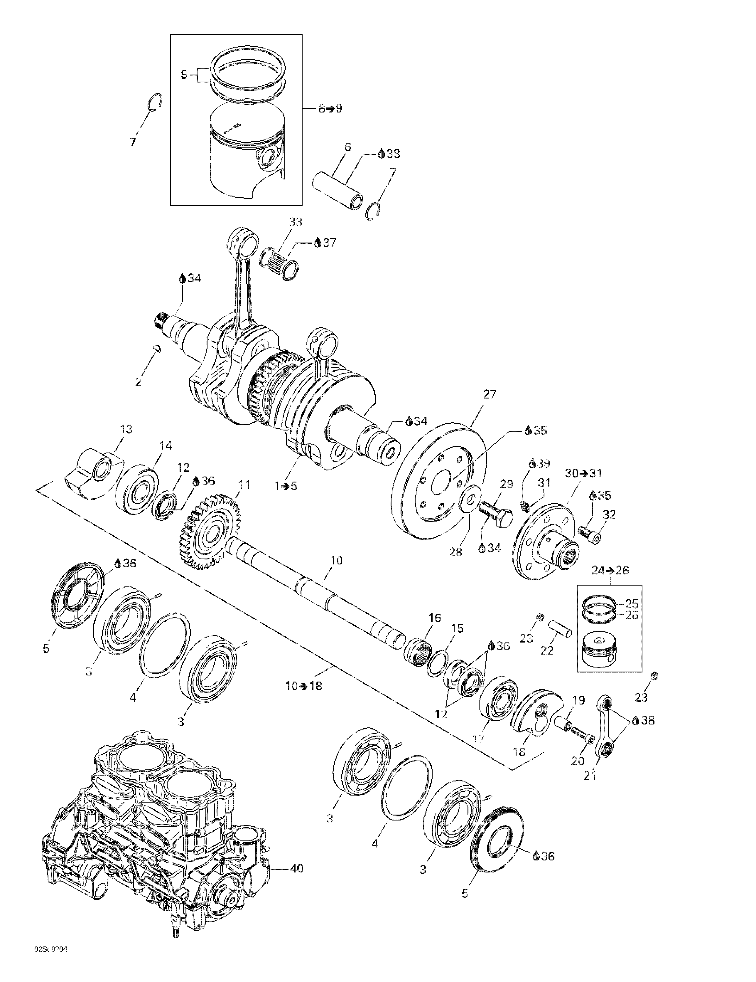 Crankshaft and pistons