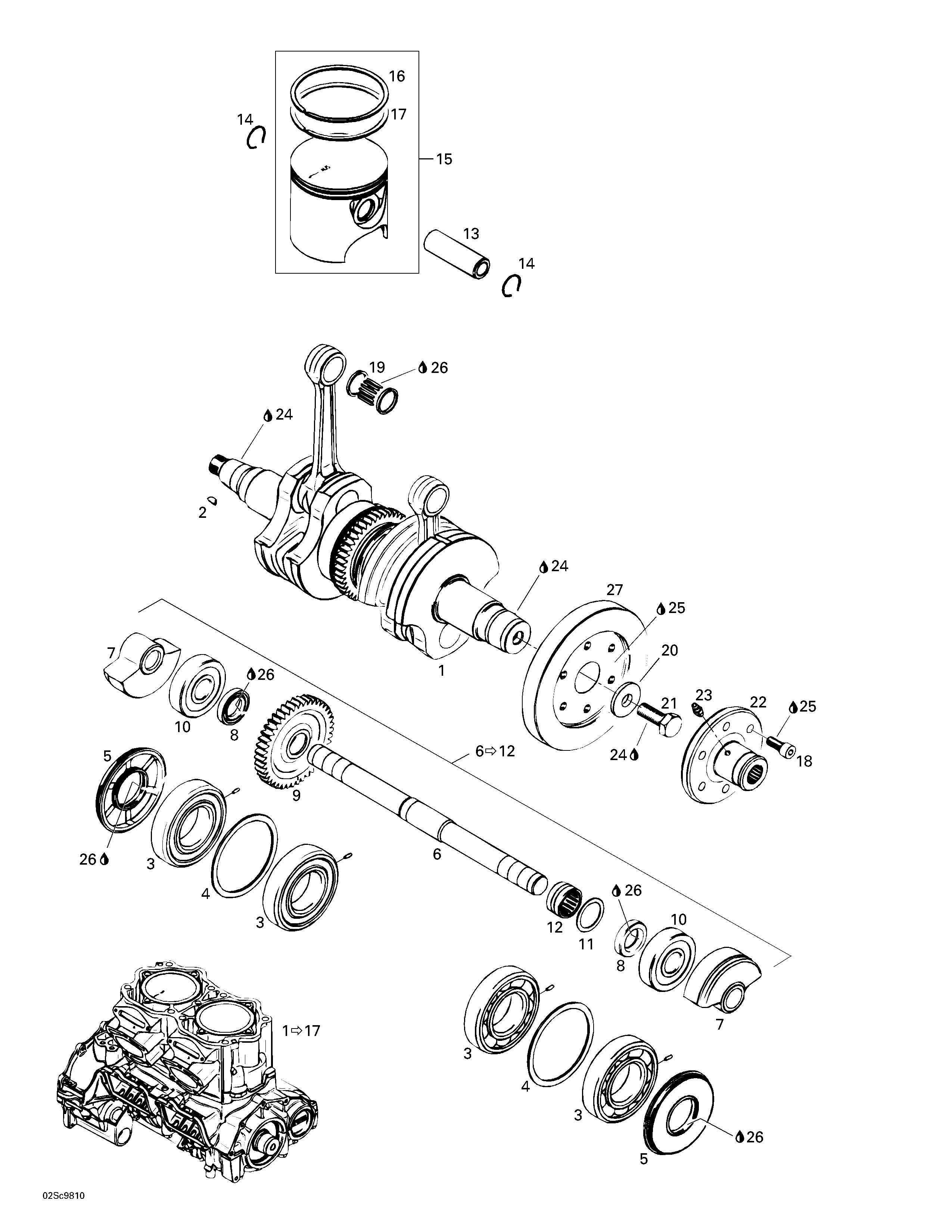 Crankshaft and pistons