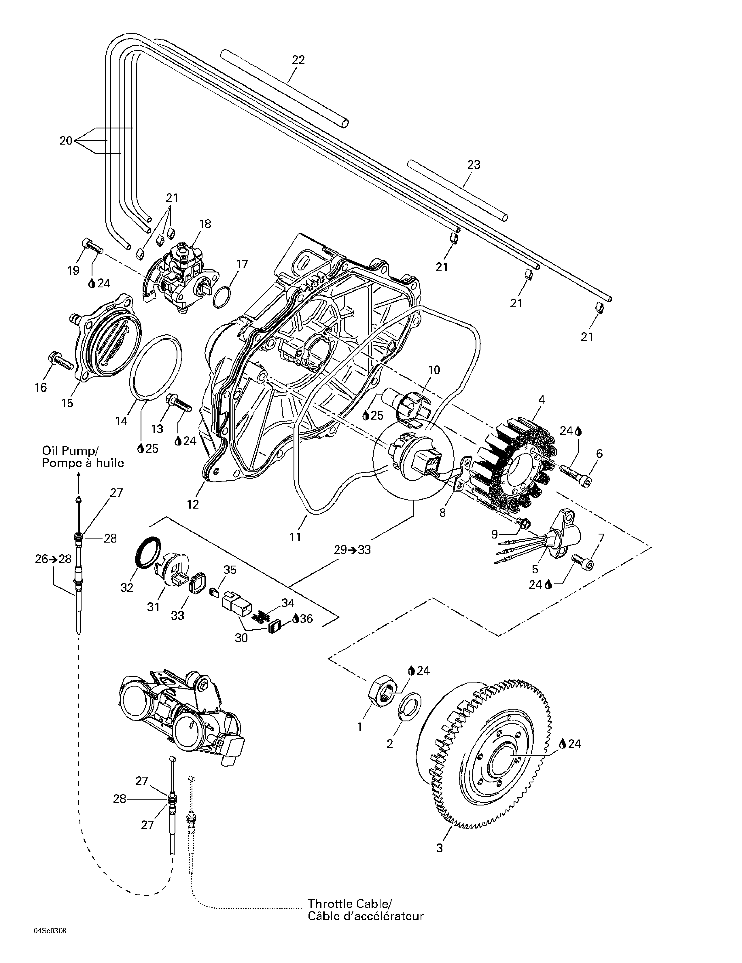 Magneto, oil pump