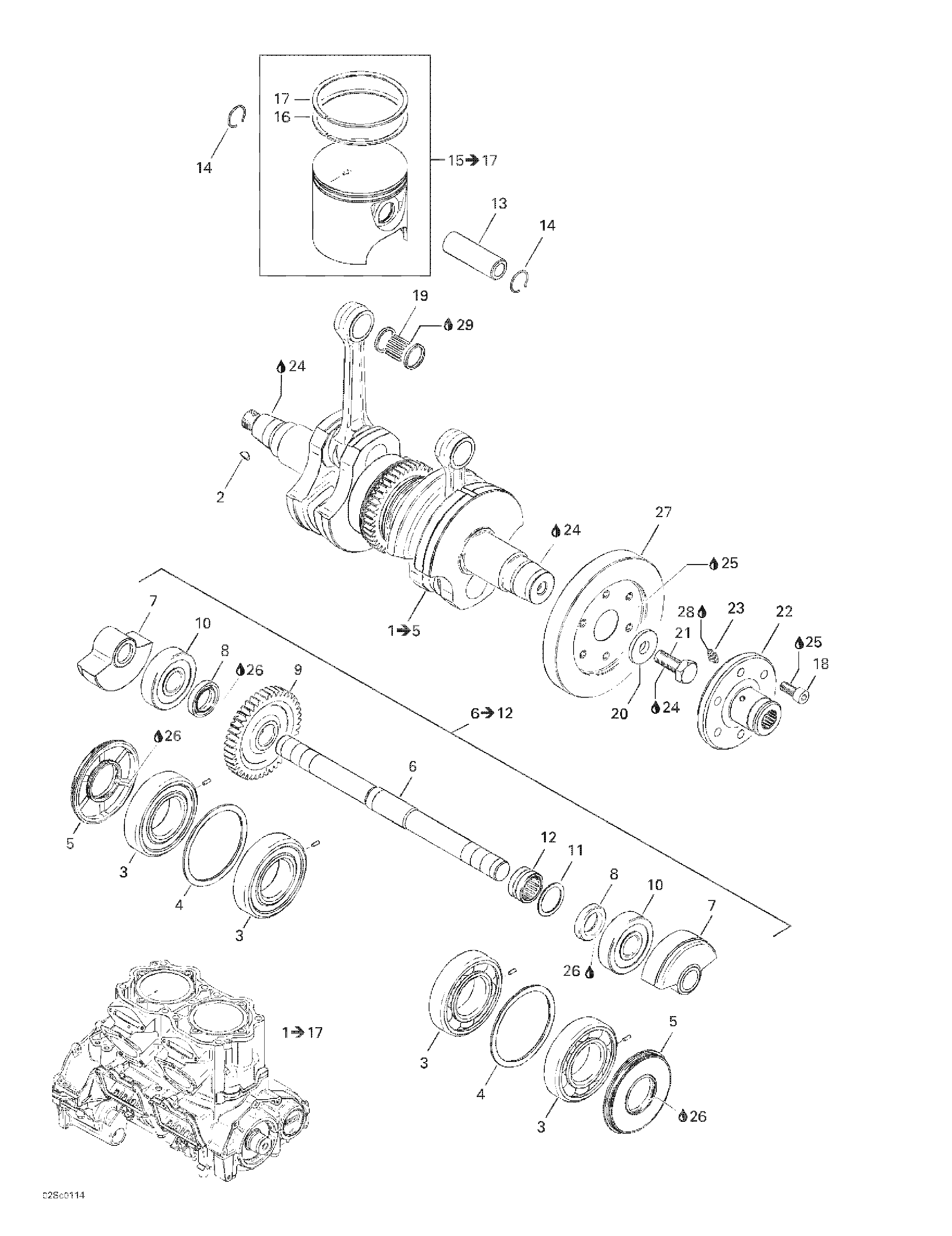 Crankshaft and pistons