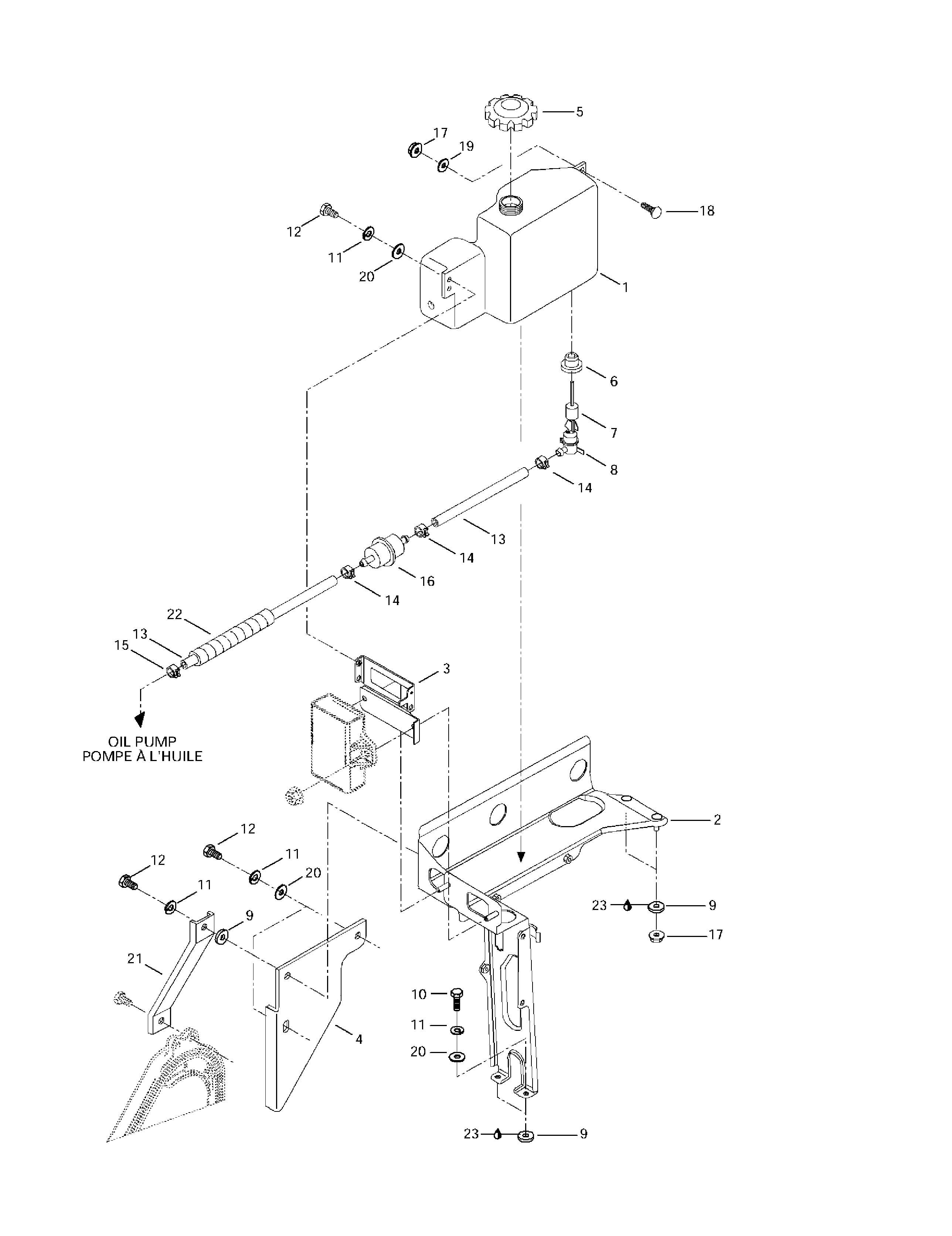 Oil tank and support