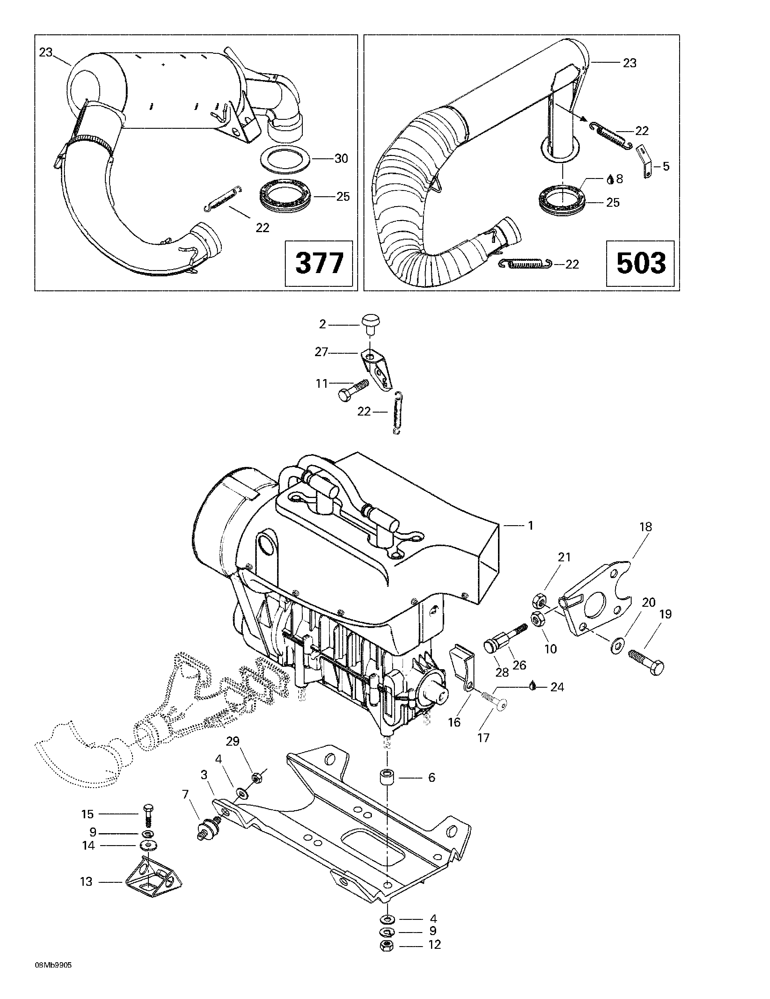 Engine support and muffler