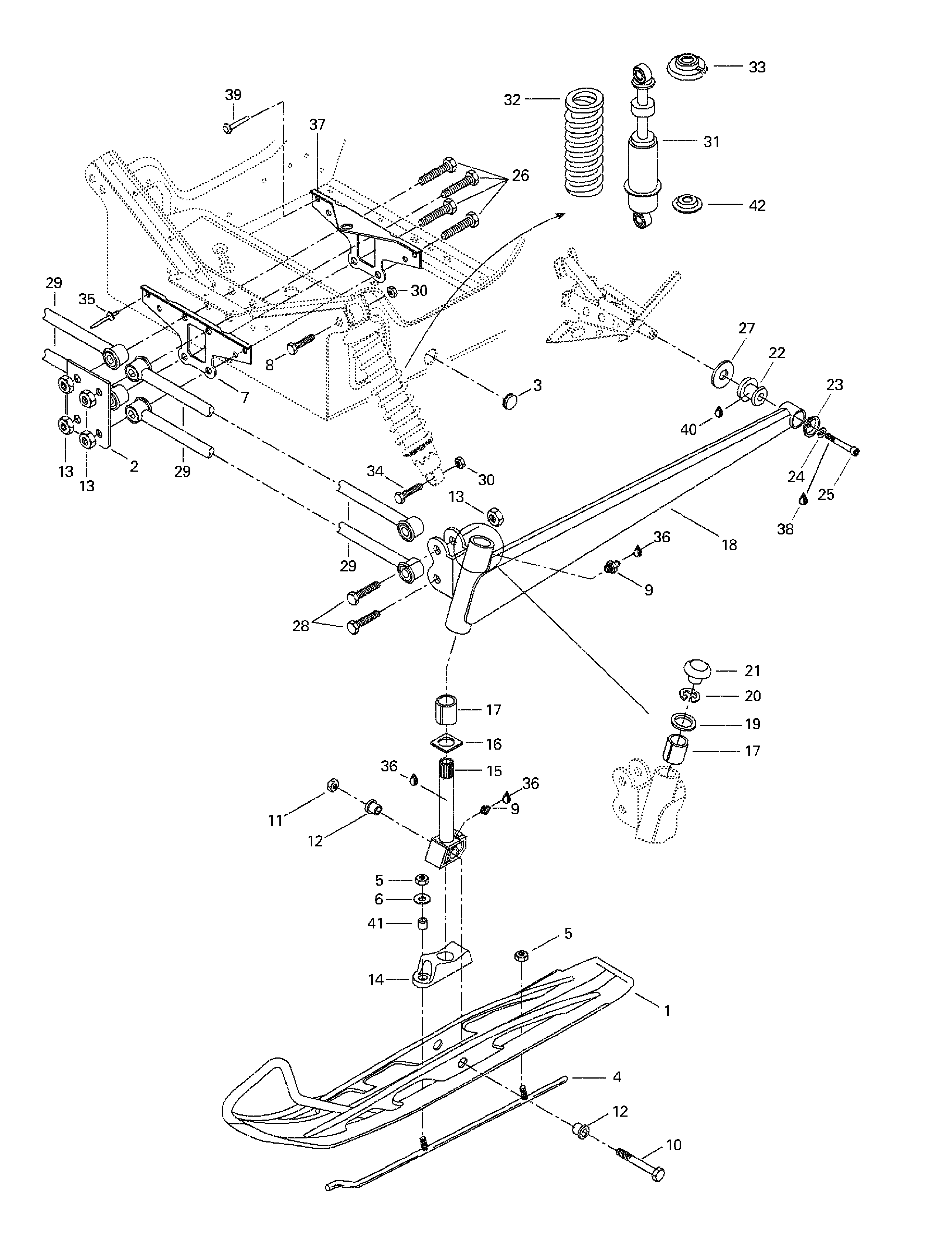 Front suspension and ski