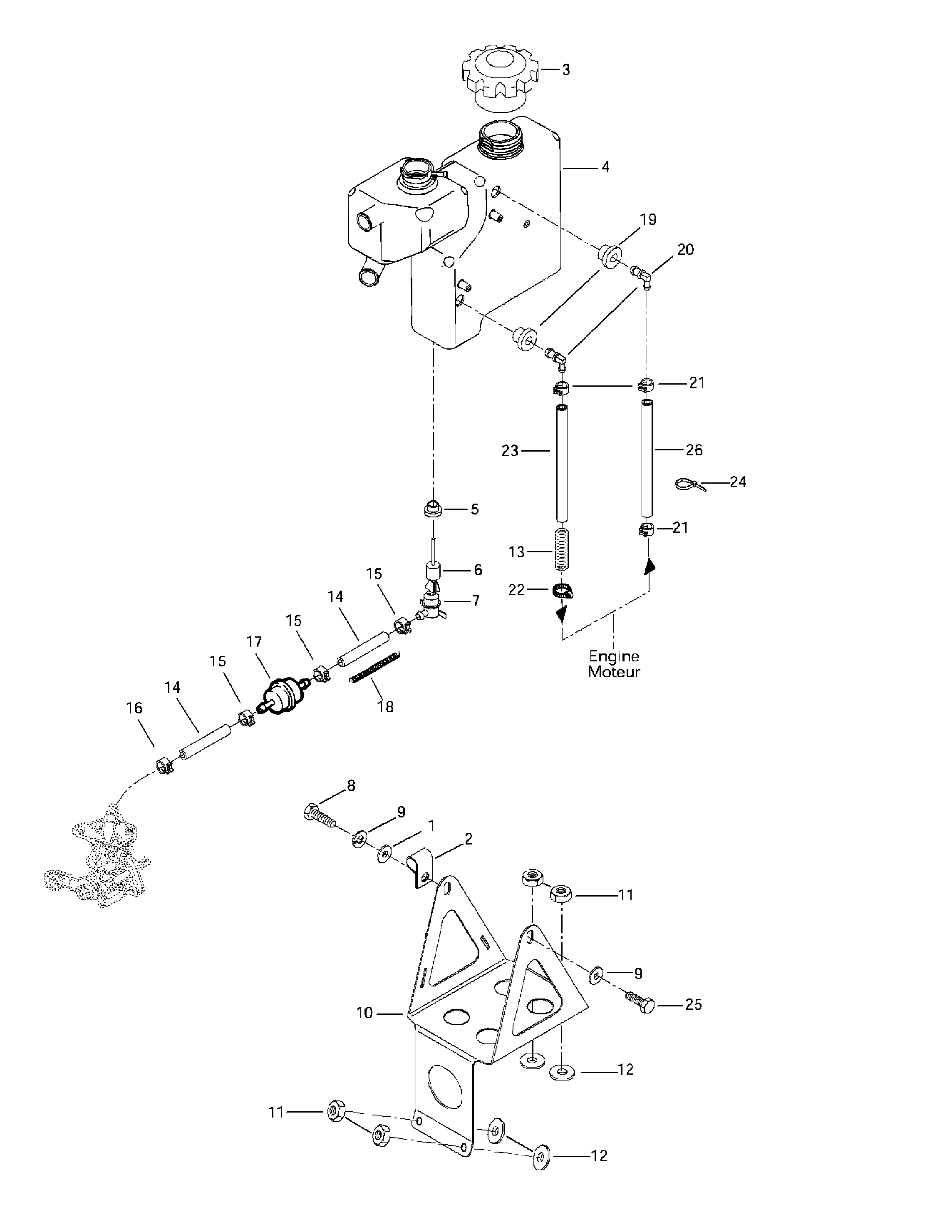 Oil tank and support