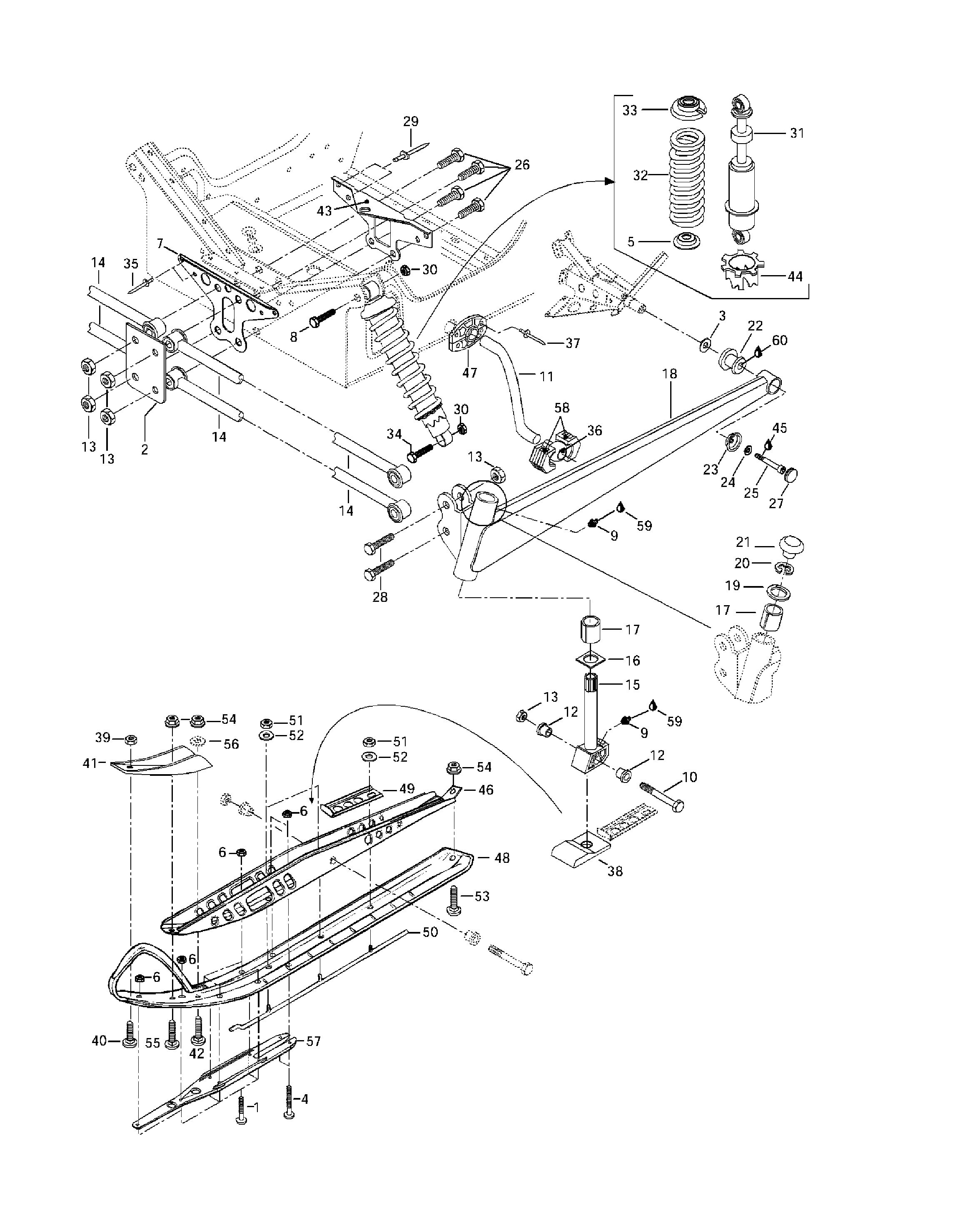 Front suspension and ski