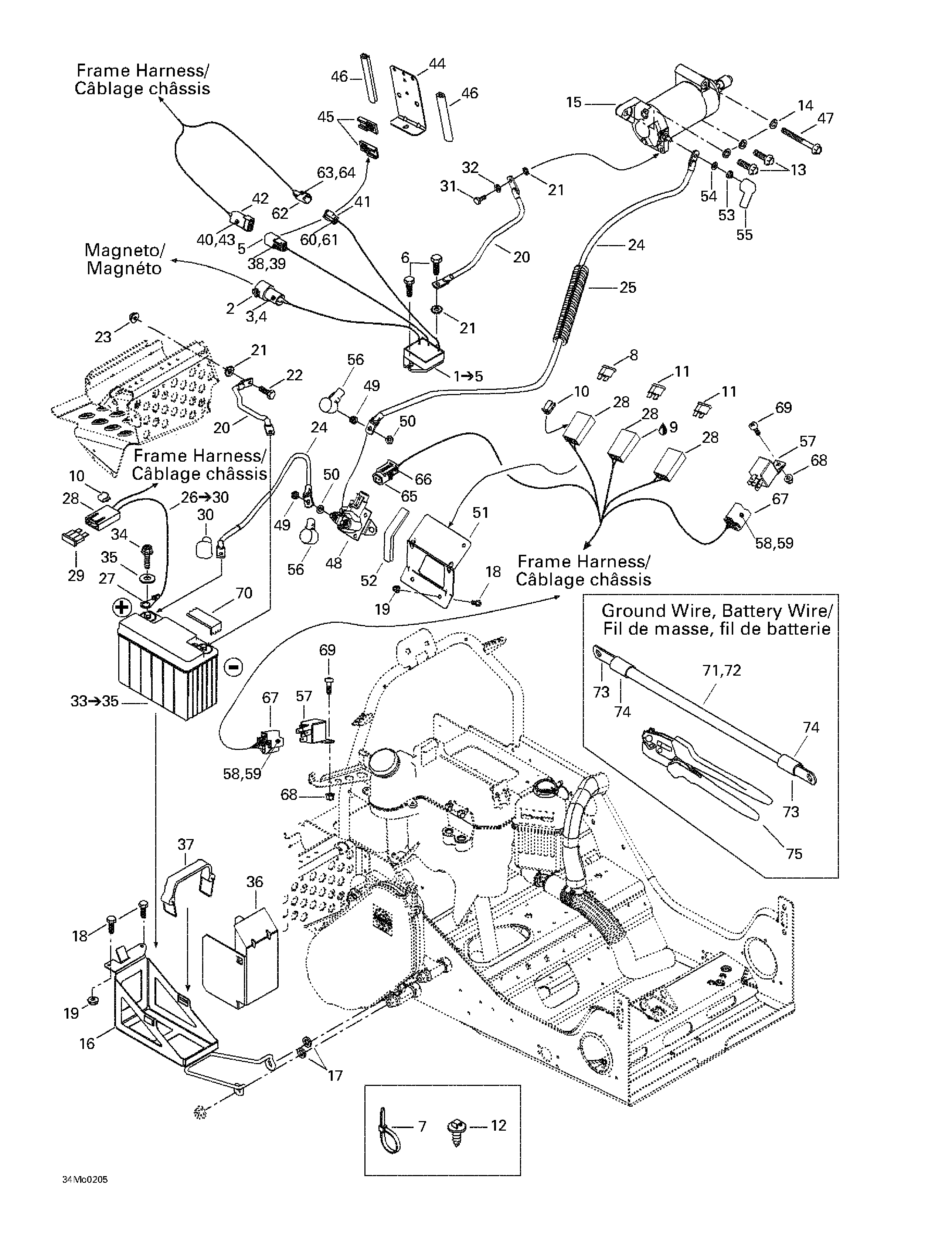 Battery and starter