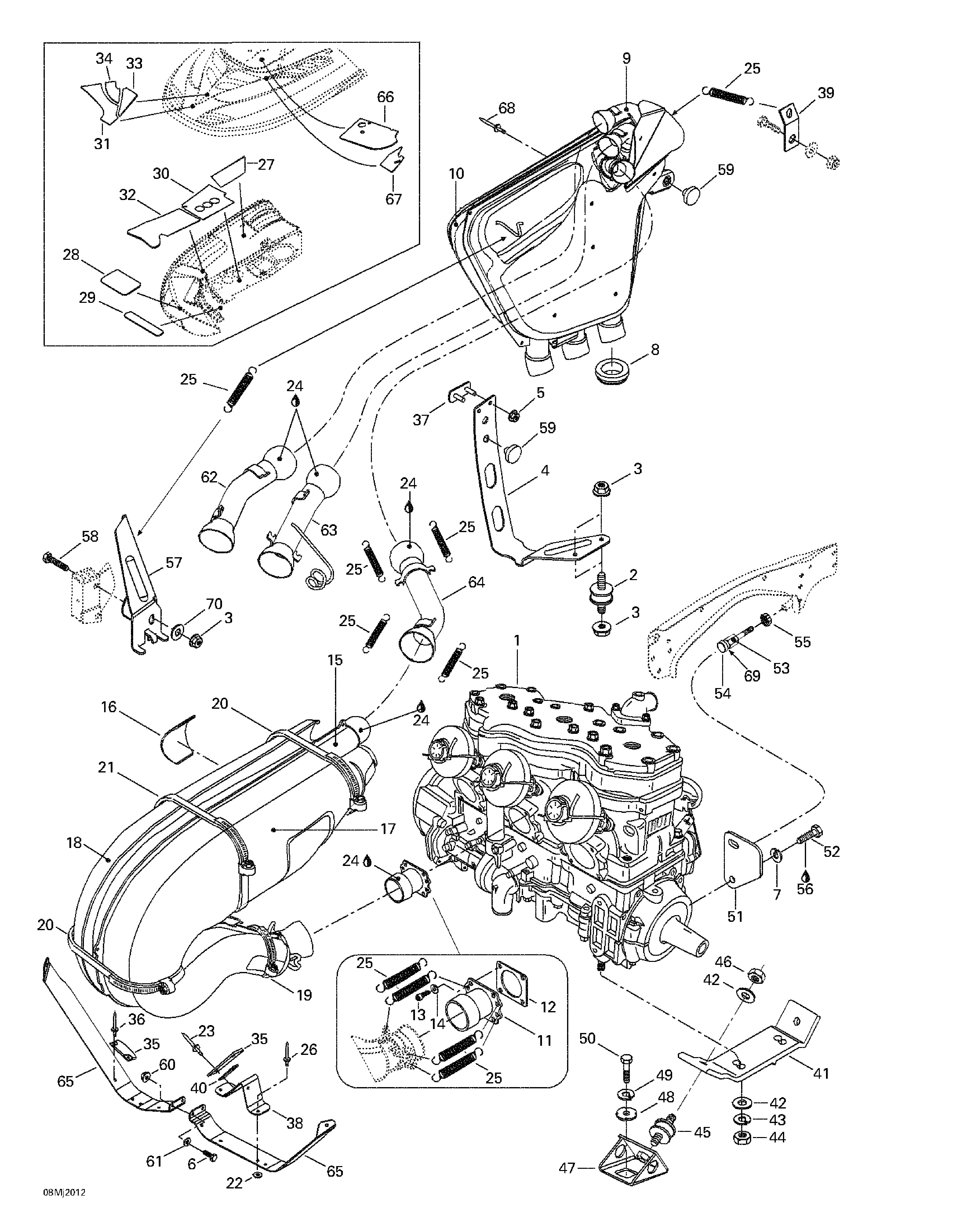 Engine support and muffler