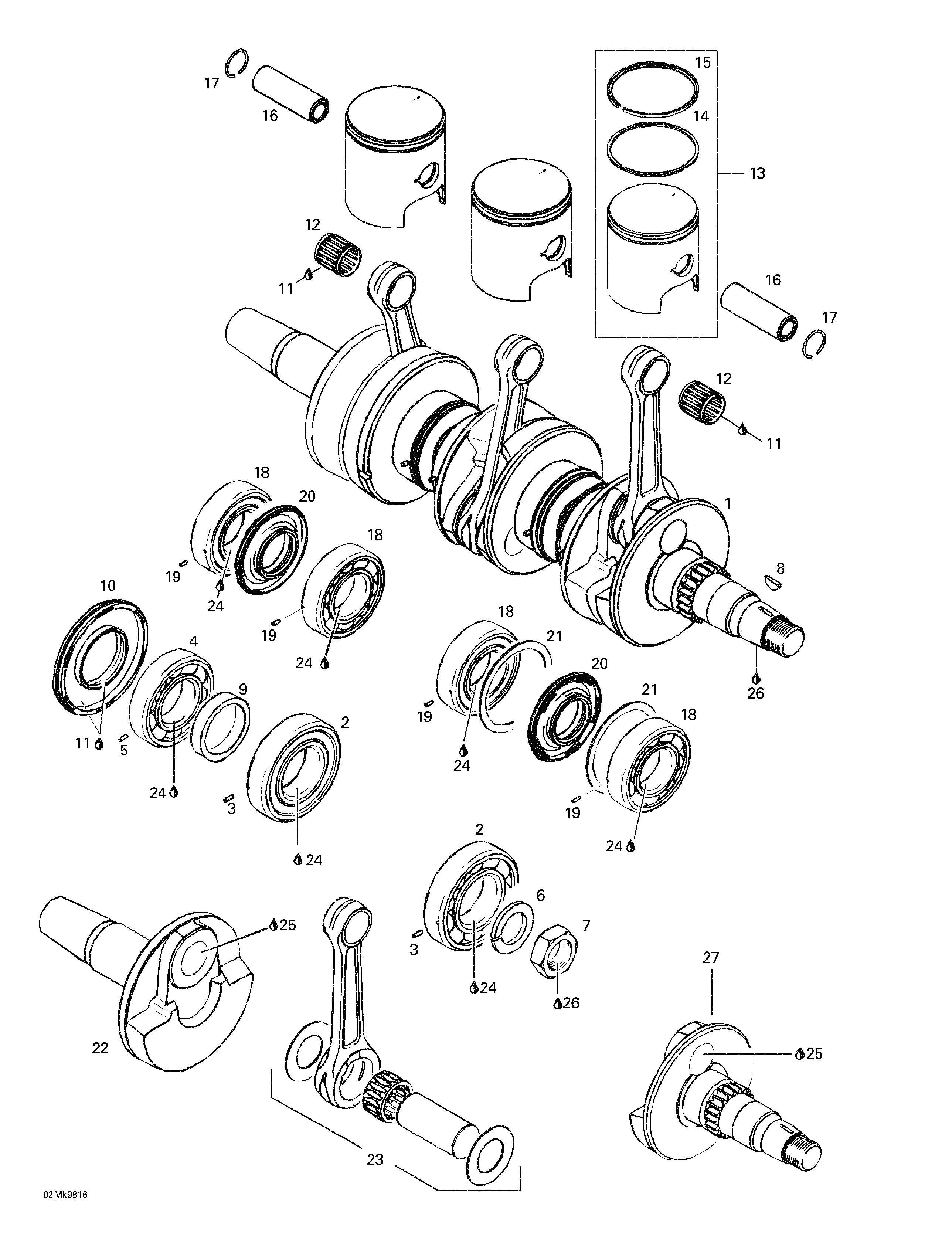 Crankshaft and pistons