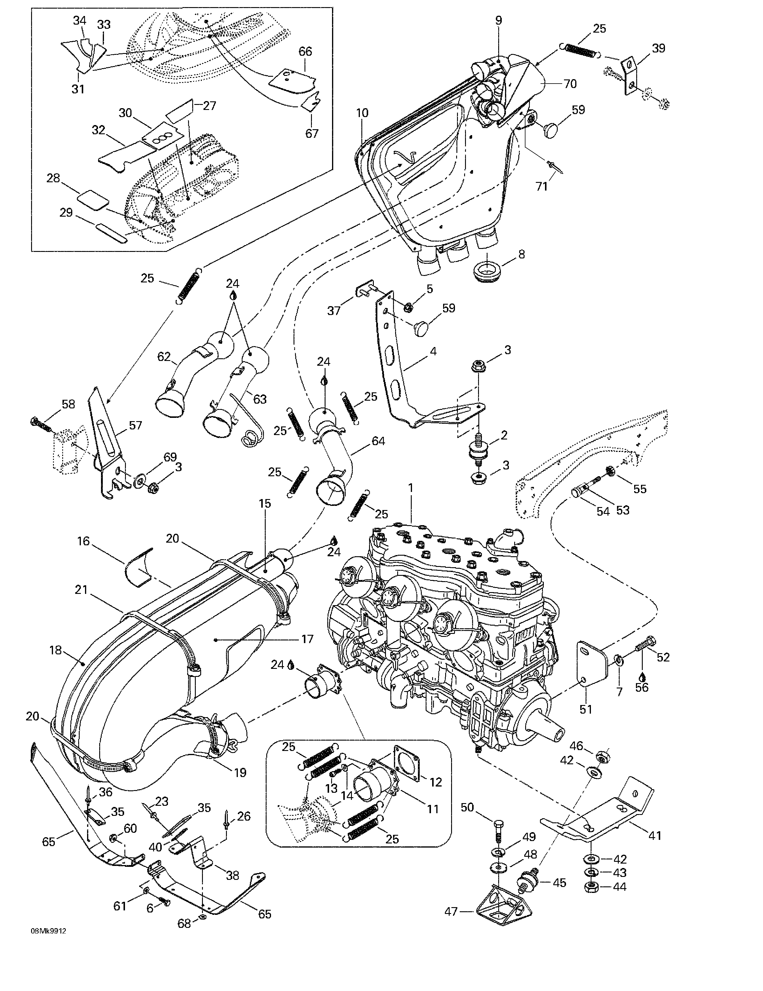 Engine support and muffler