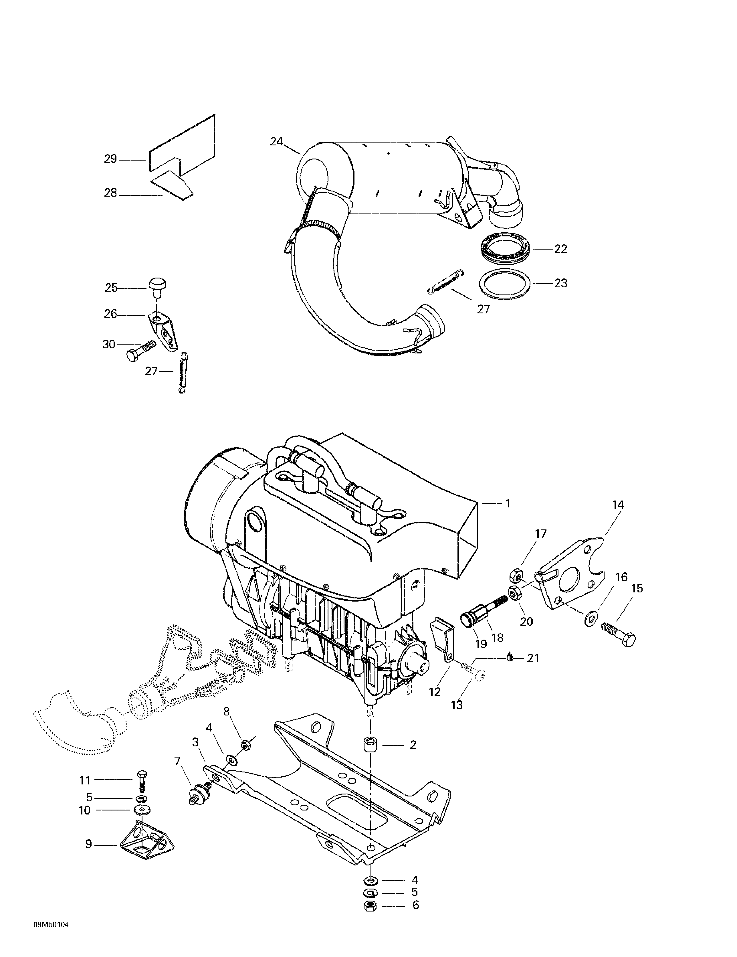 Engine support and muffler