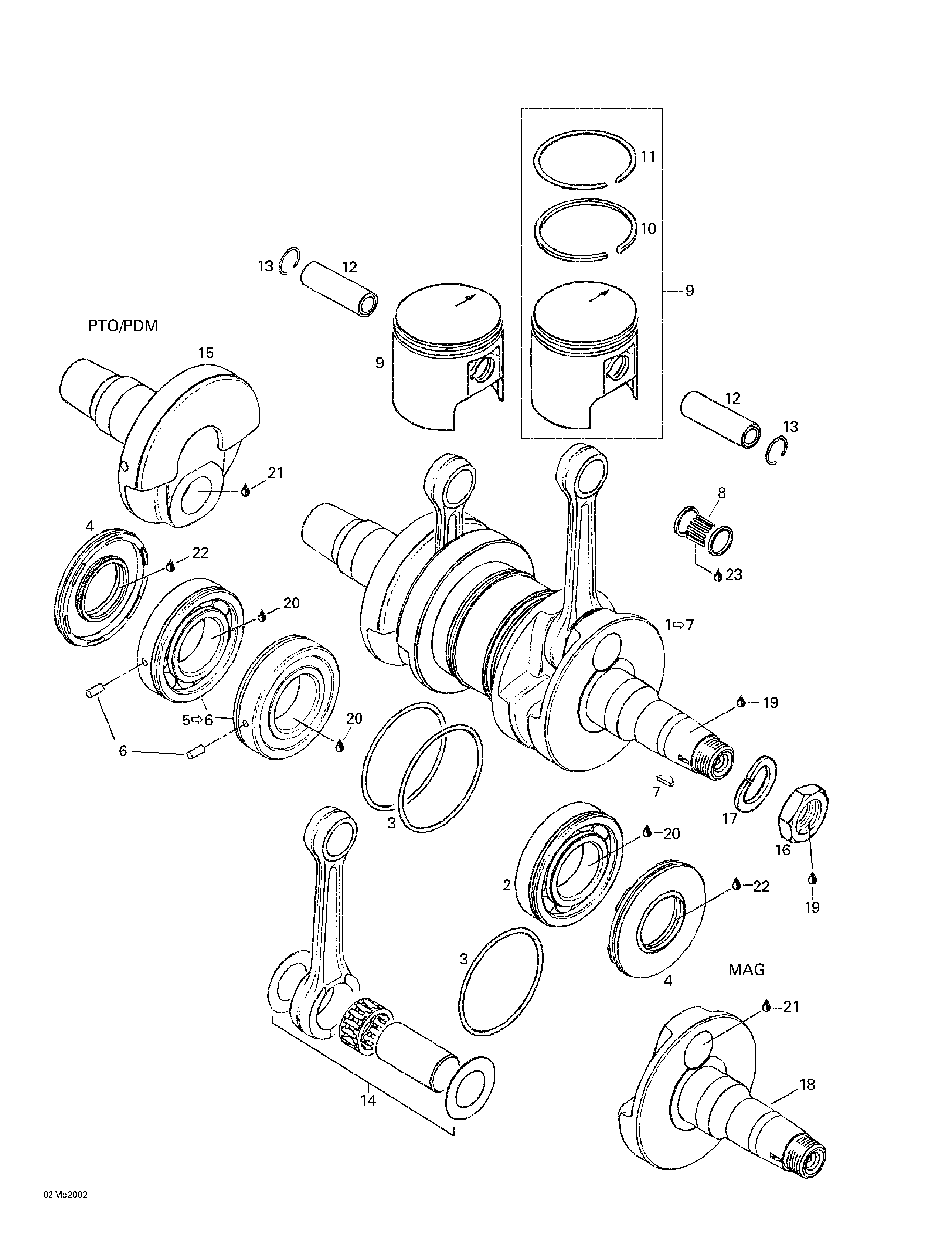 Crankshaft and pistons