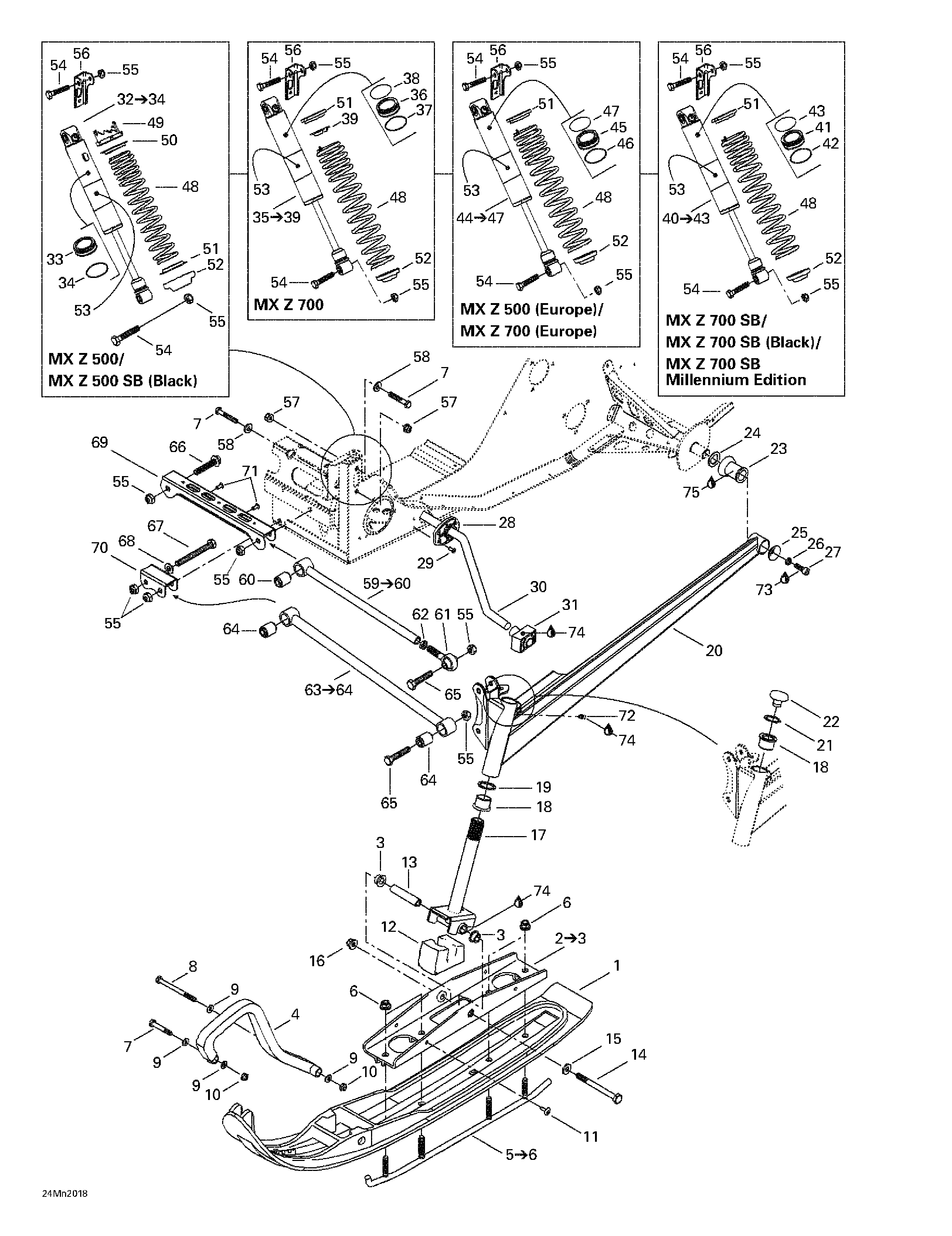 Front suspension and ski