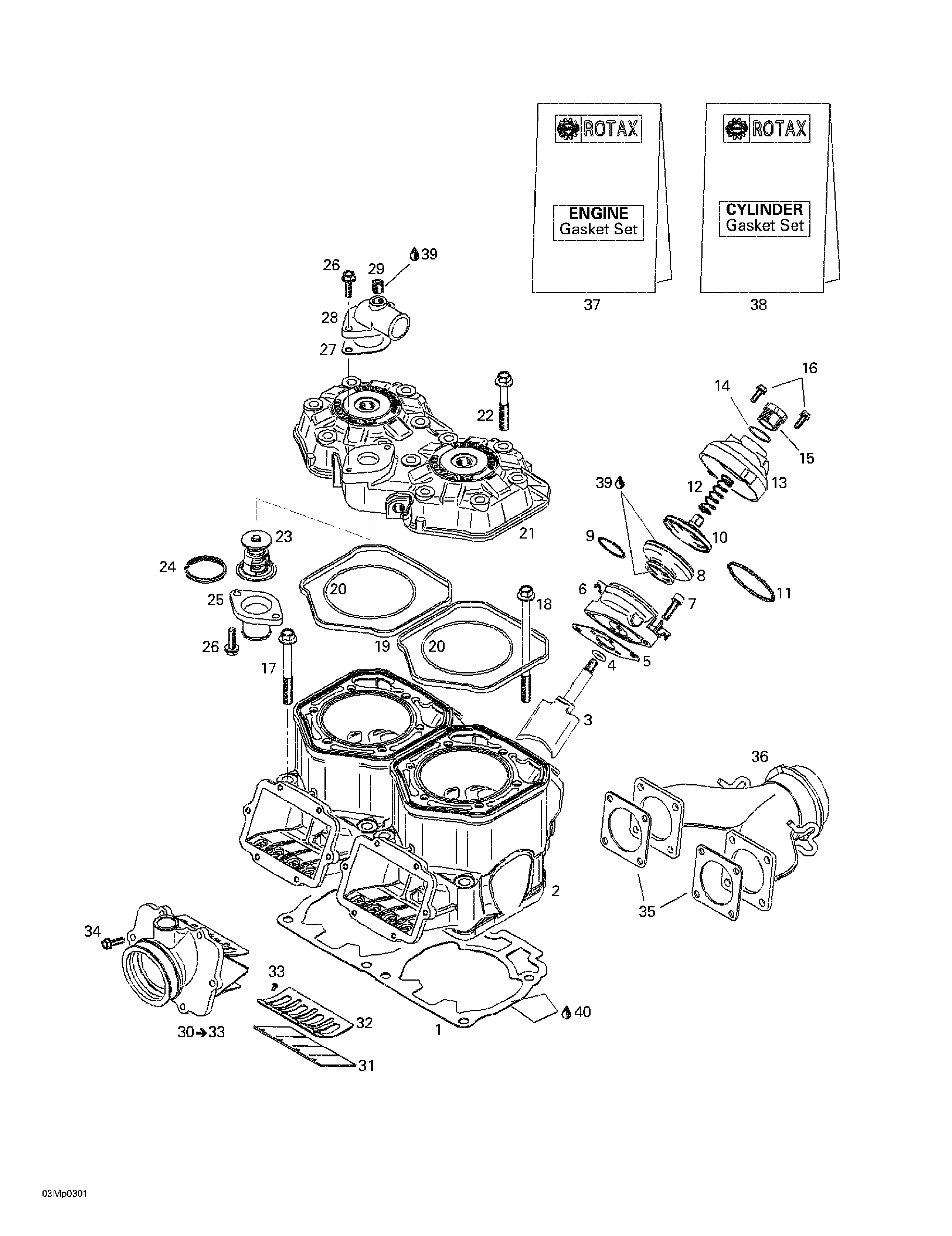 Cylinder, exhaust manifold, reed valve 2