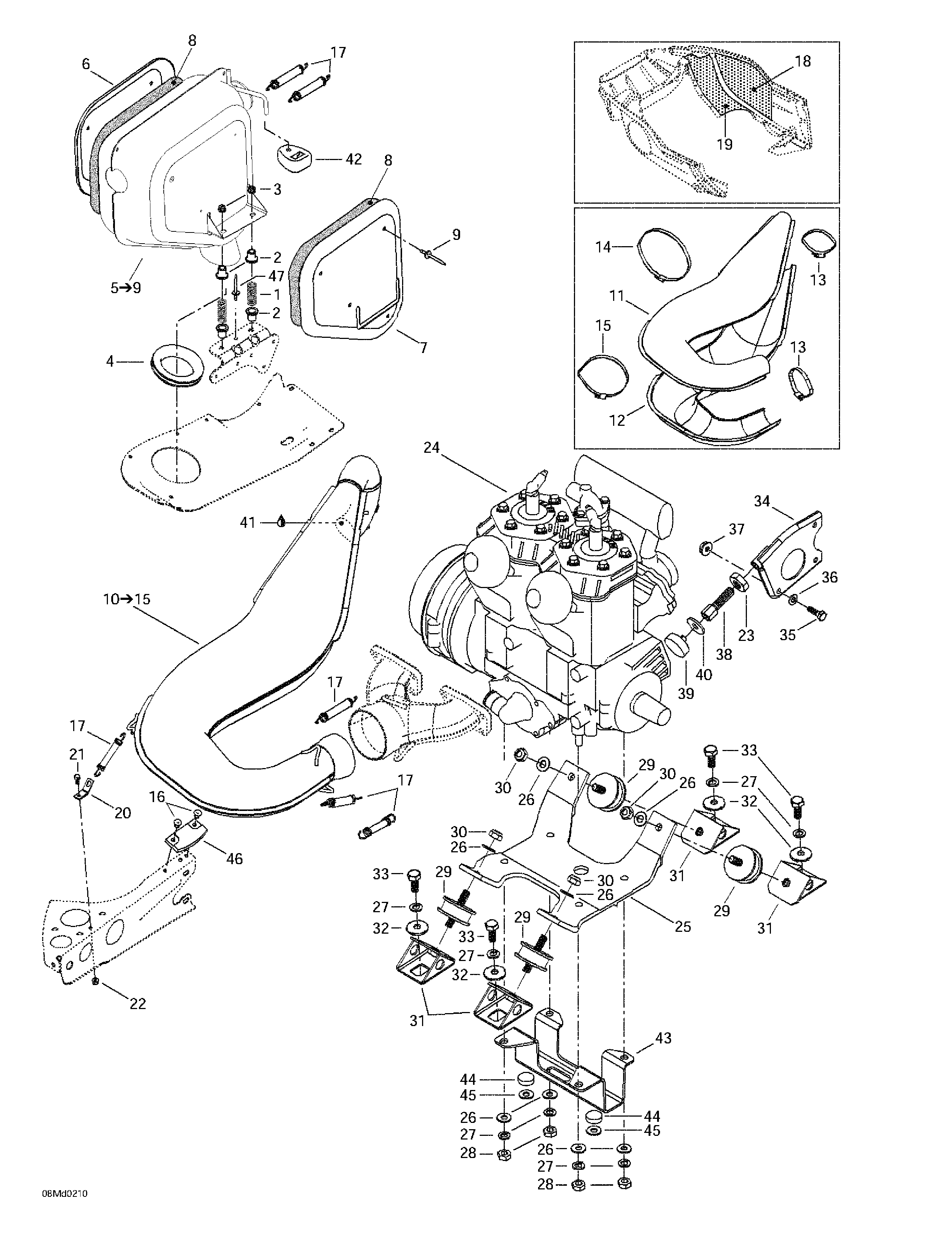 Engine support and muffler