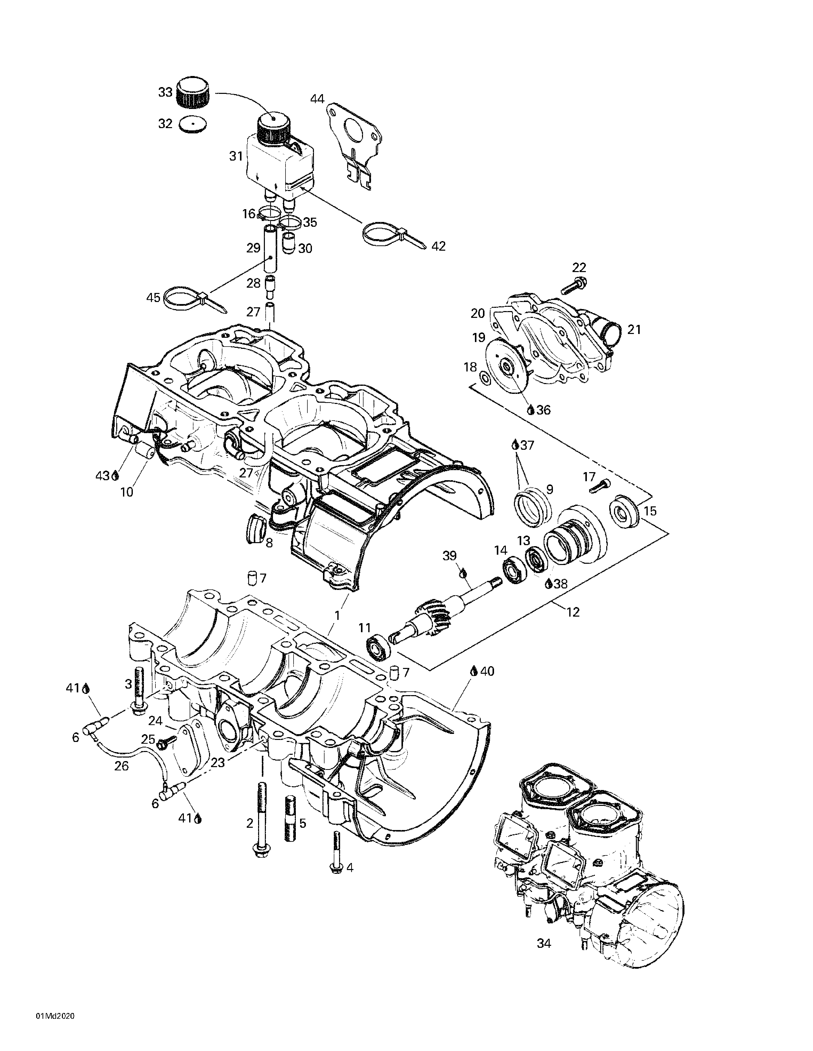 Crankcase, water pump