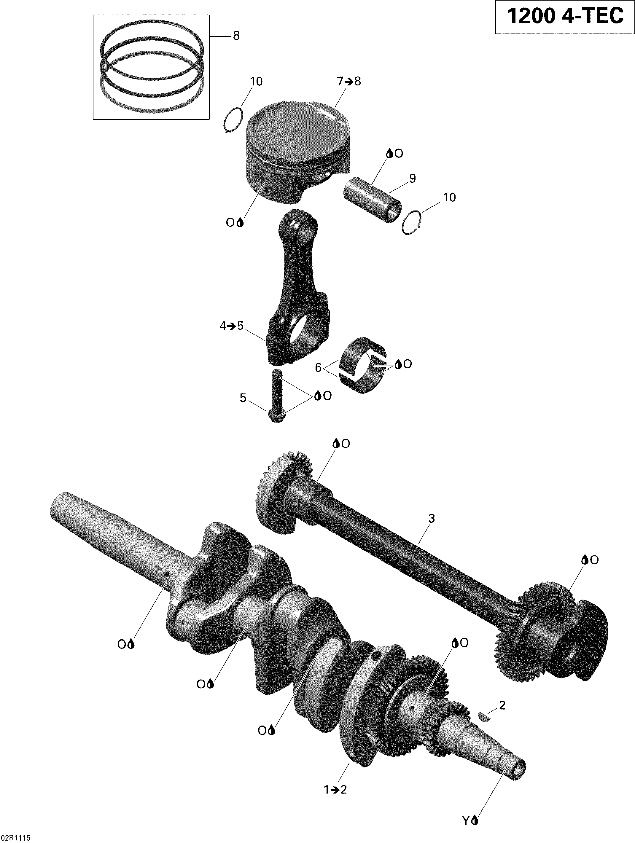 Crankshaft, pistons and balance shaft