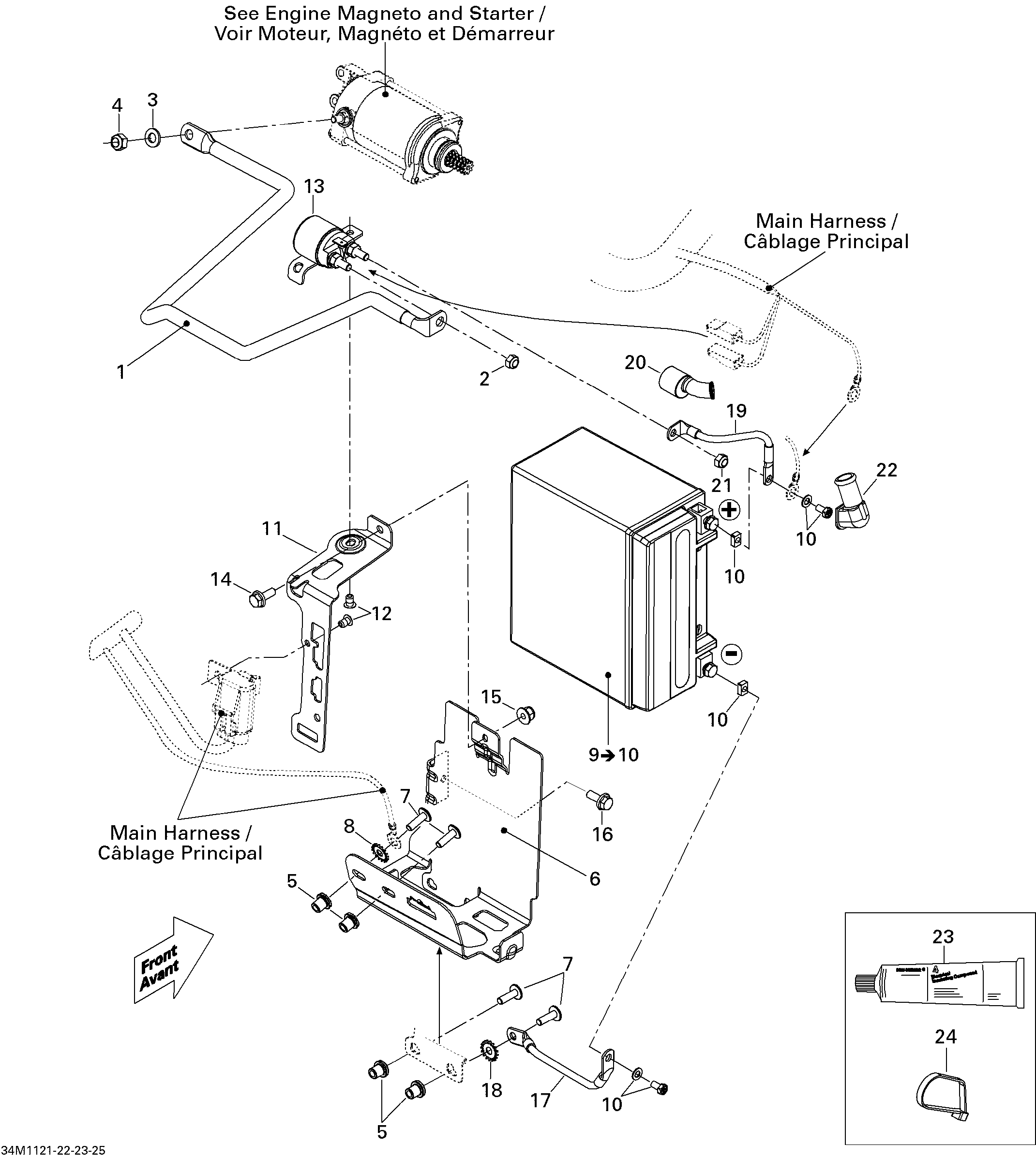 Battery and starter