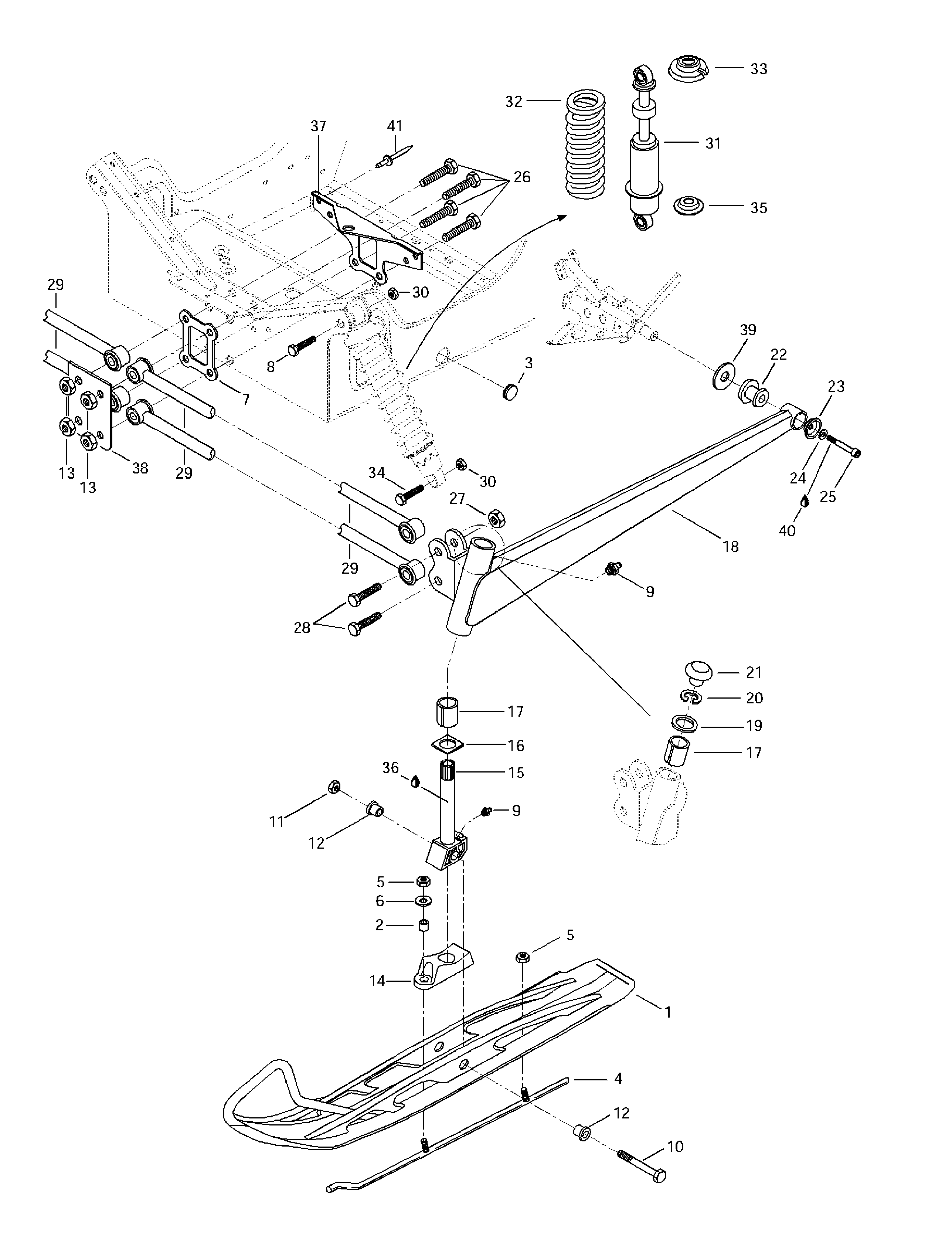 Front suspension and ski