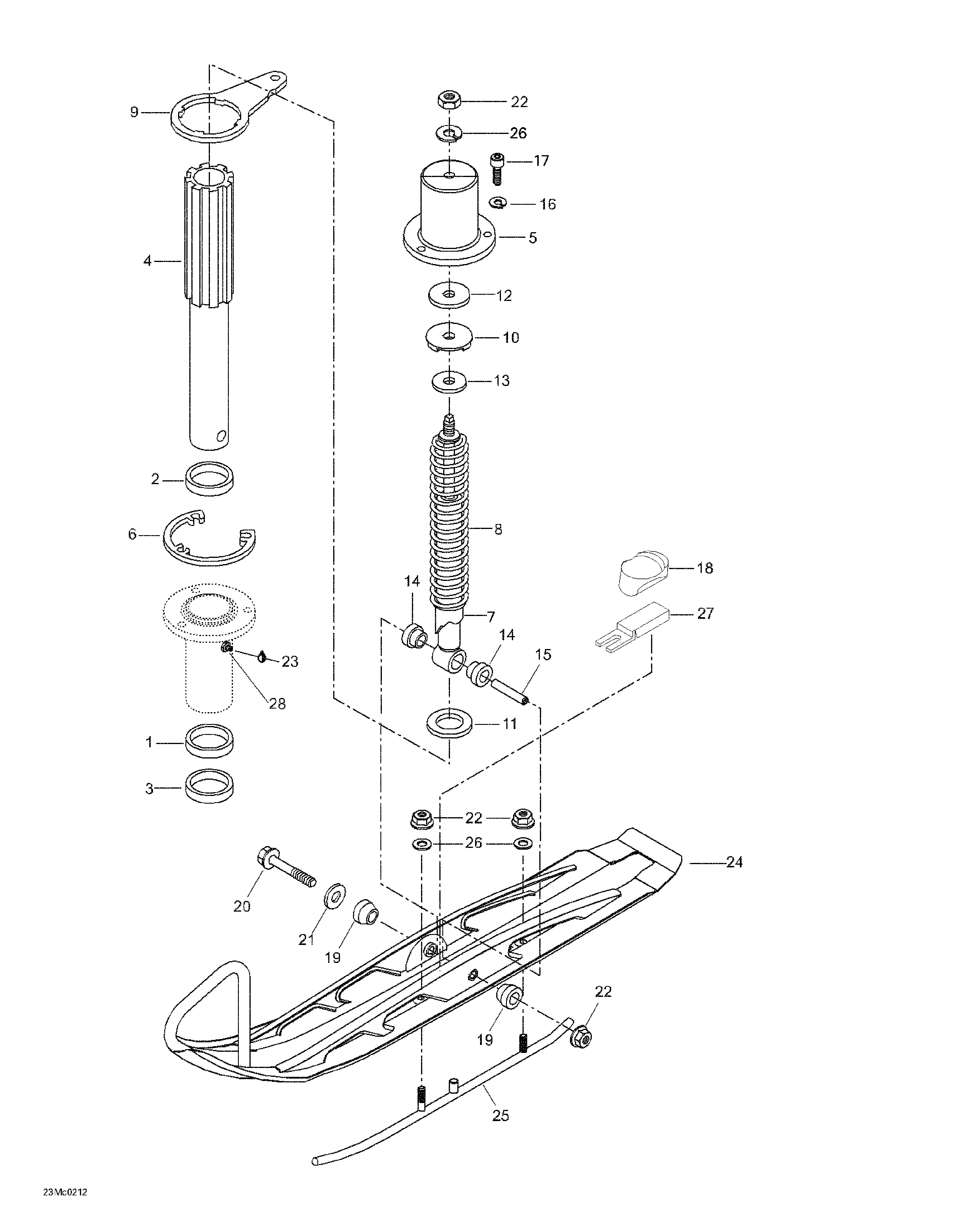 Front suspension and ski