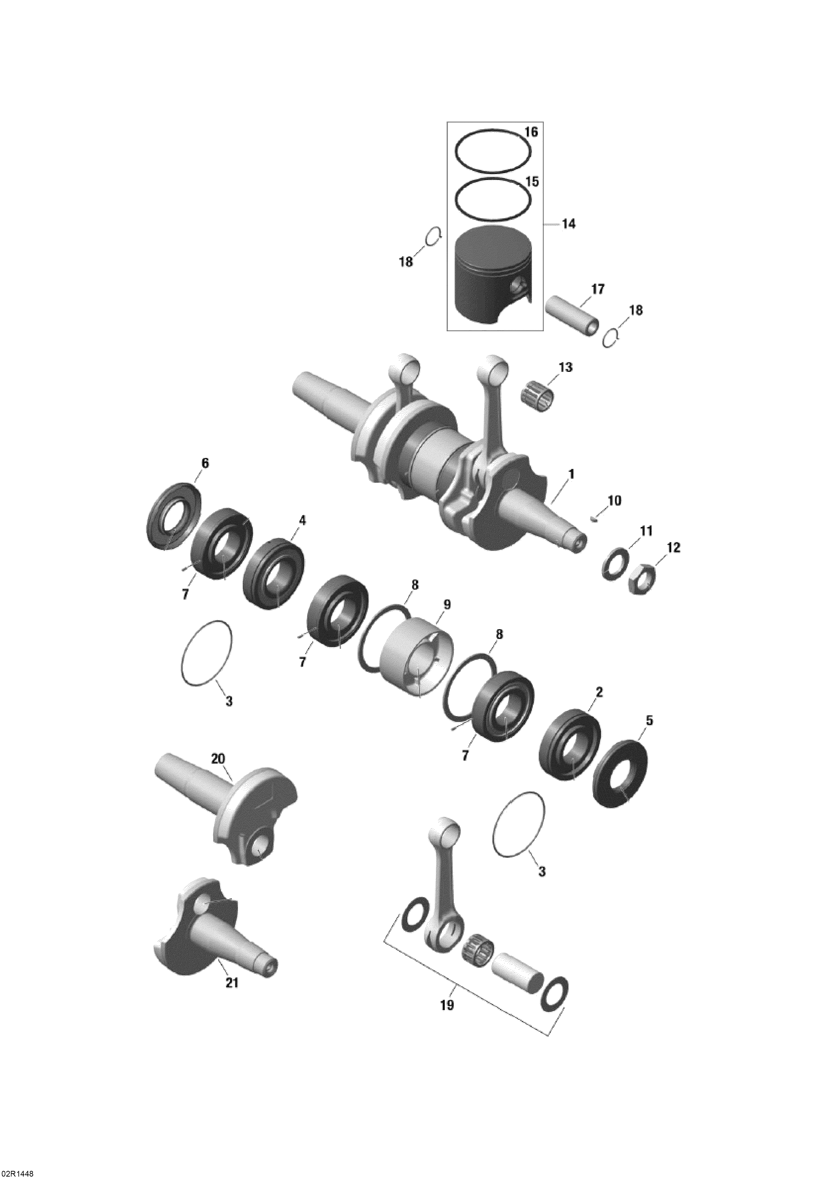 Crankshaft and pistons