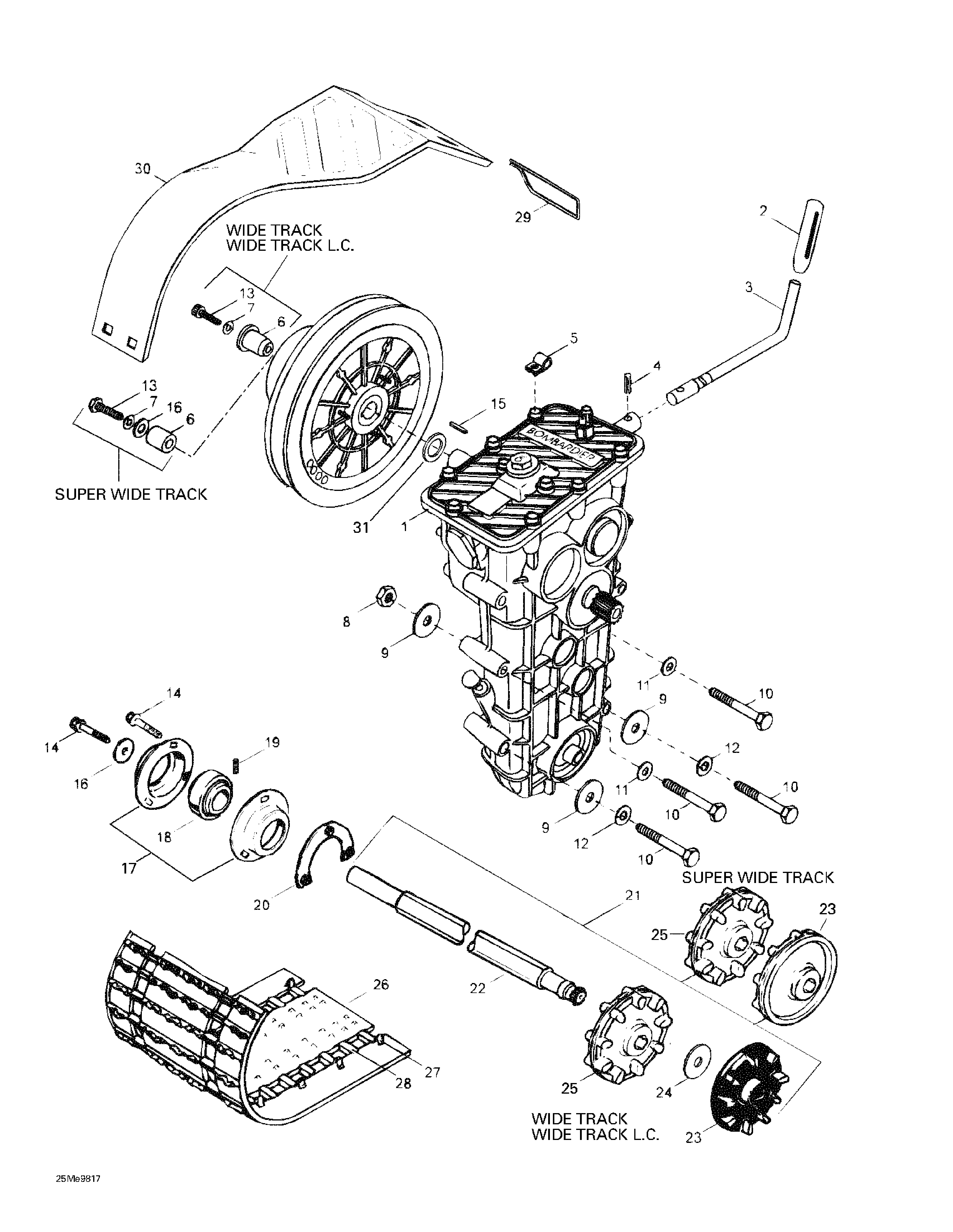 Drive axle, track and belt guard