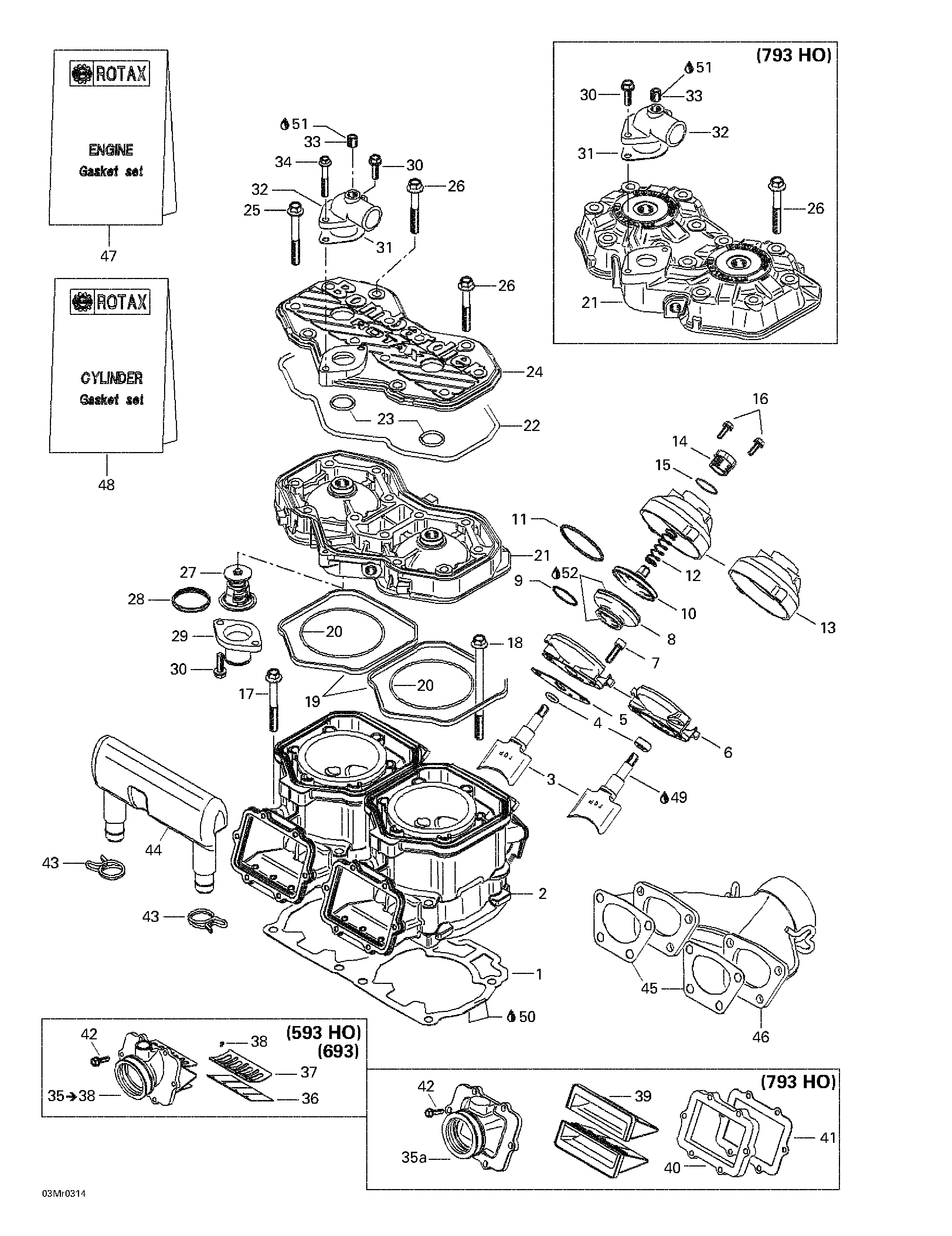 Cylinder, exhaust manifold, reed valve