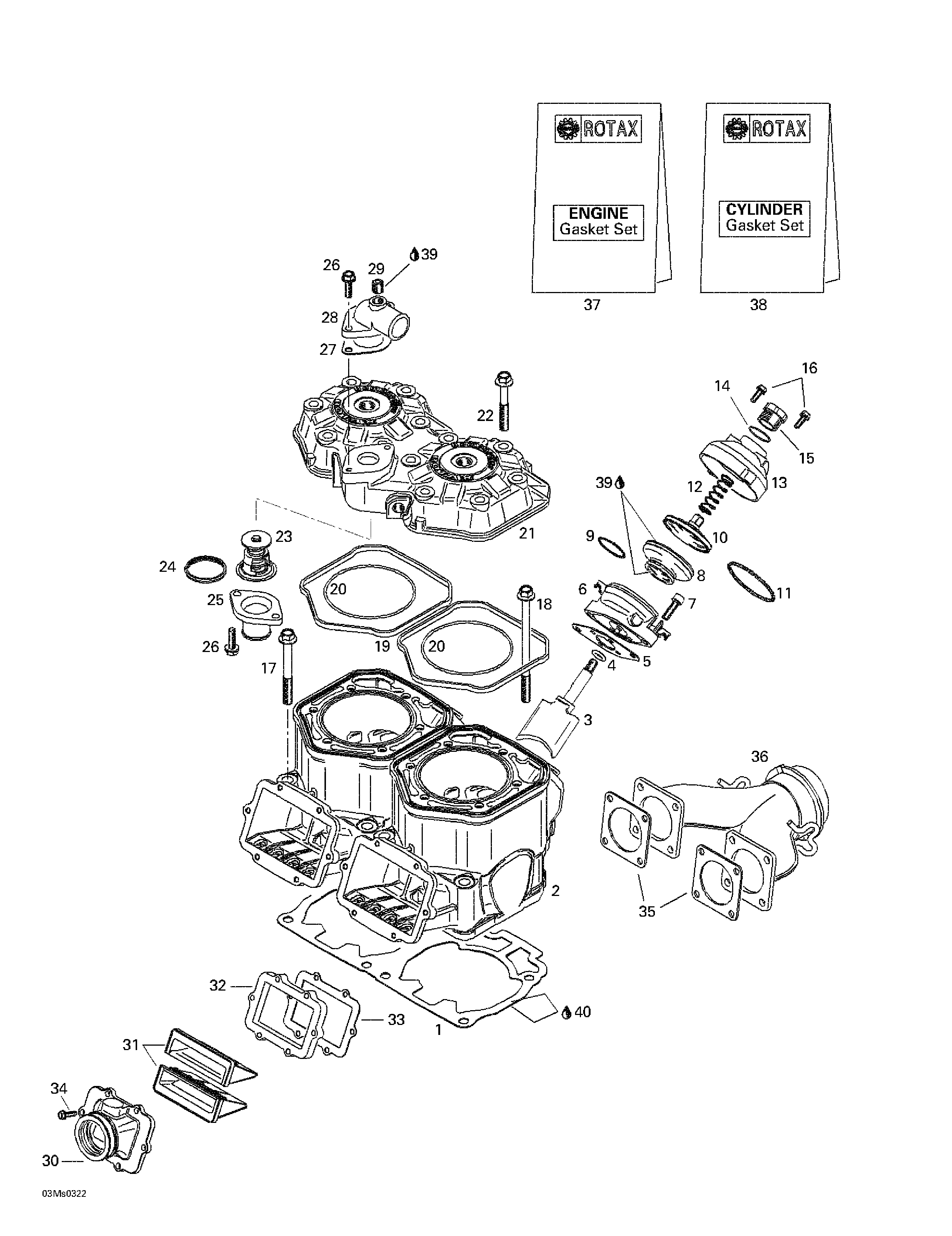 Cylinder, exhaust manifold, reed valve