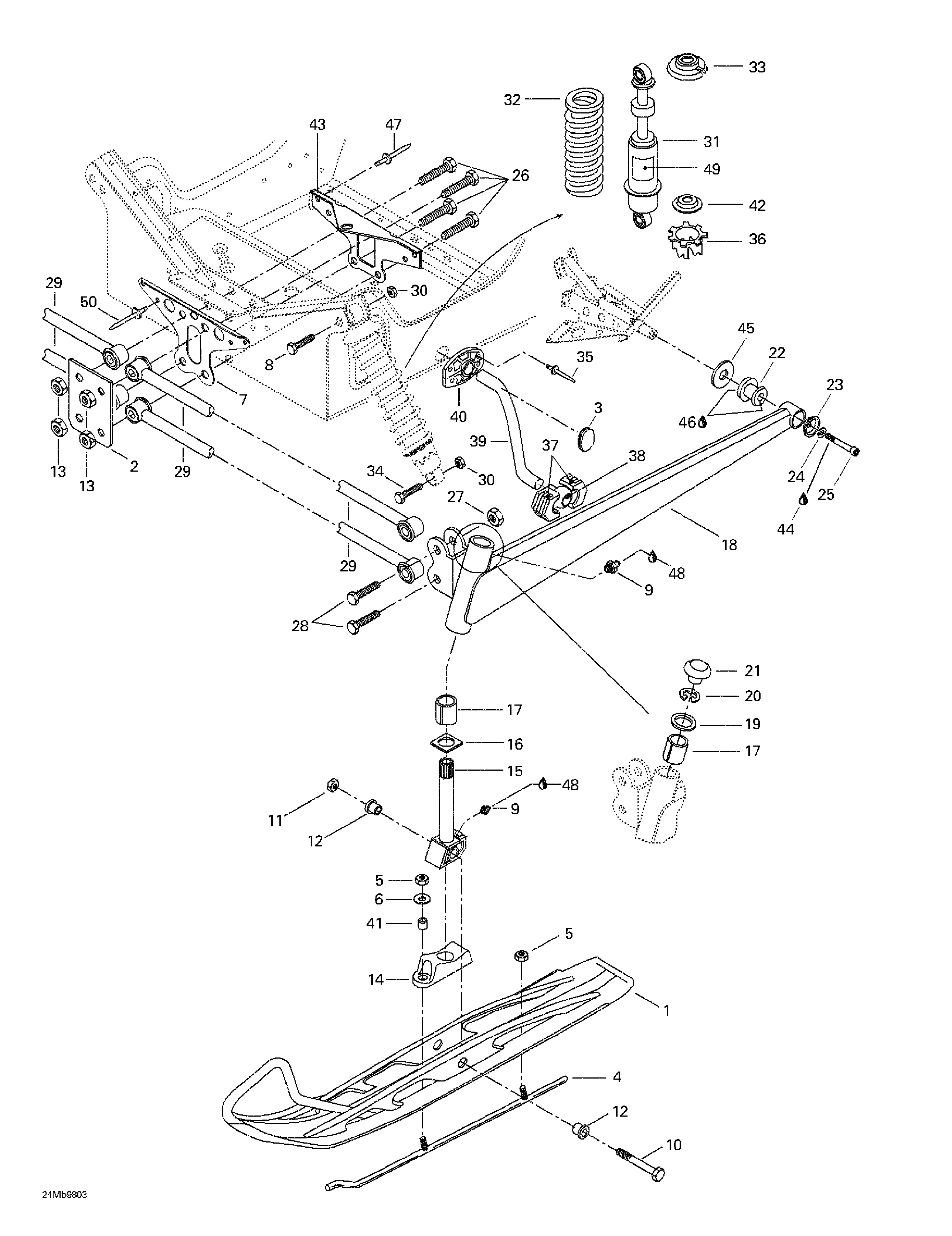 Front suspension and ski