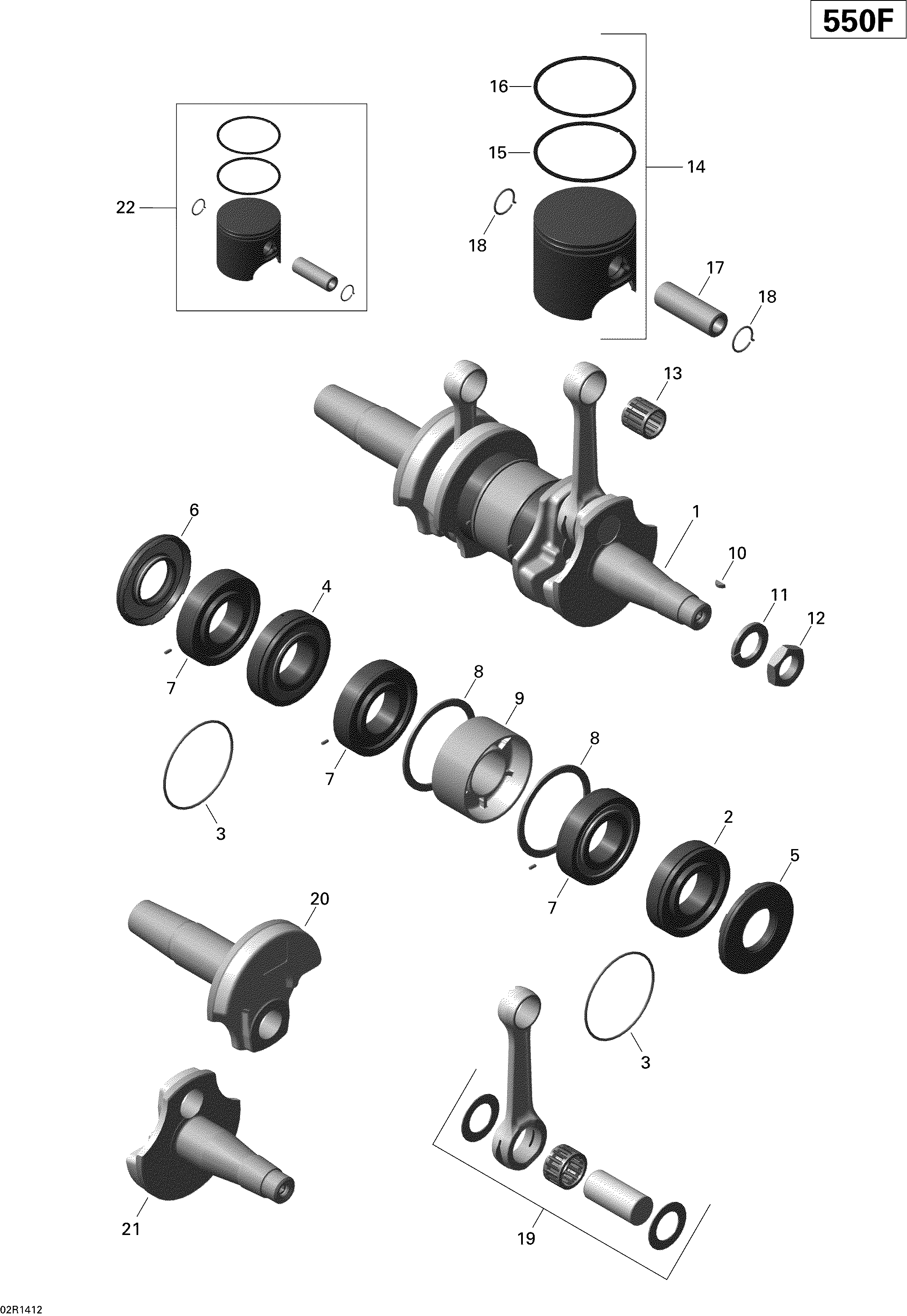 Crankshaft and pistons