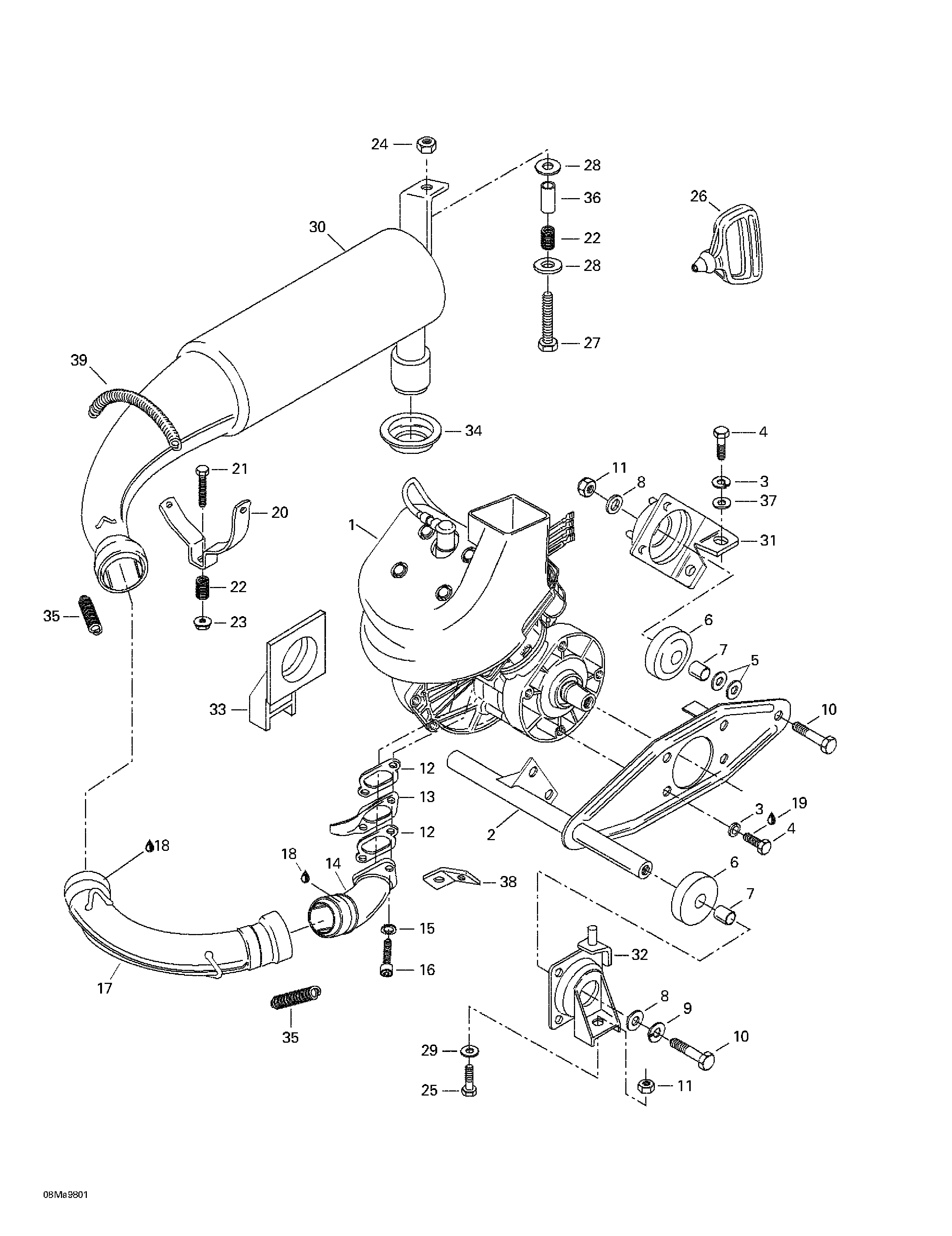 Engine support and muffler