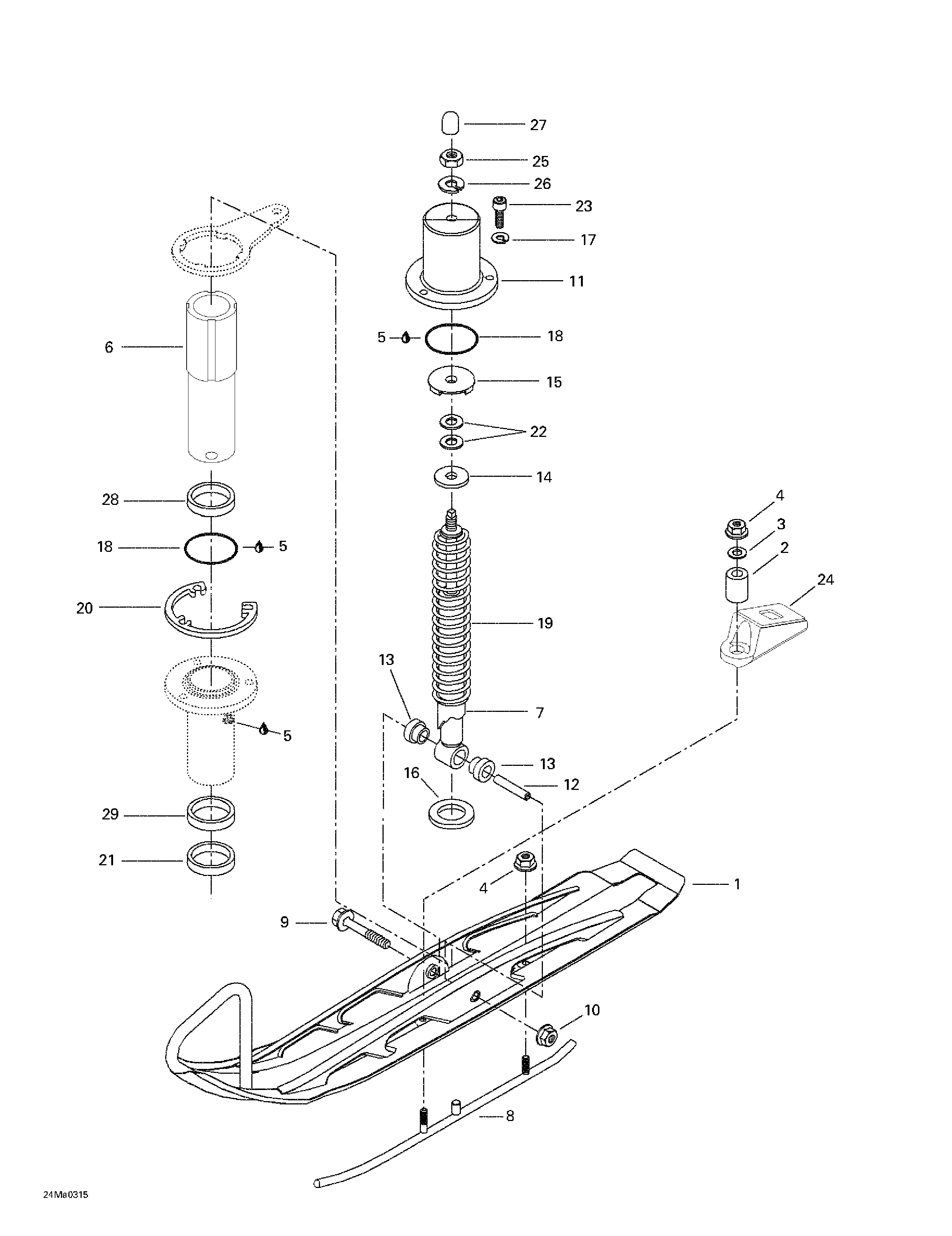 Front suspension and ski