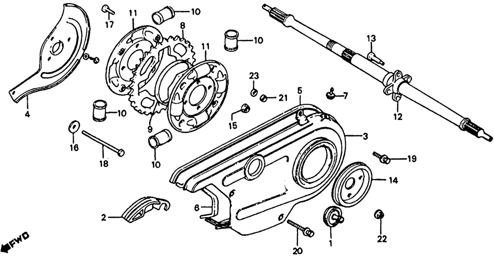 Rear wheel axle & chaincase 79-83