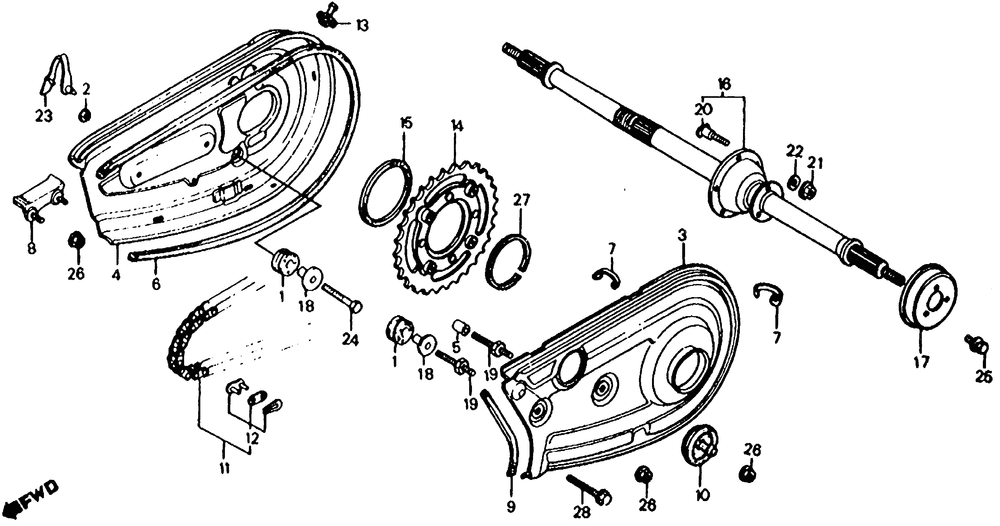 Act200 rear wheel axle & chaincase 83