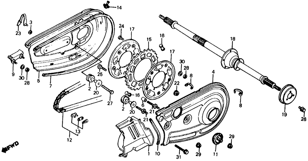 185_200 rear wheel axle & chaincase 80-82