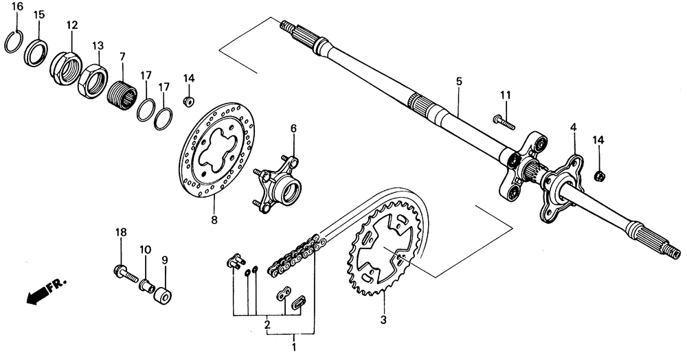 Rear wheel axle