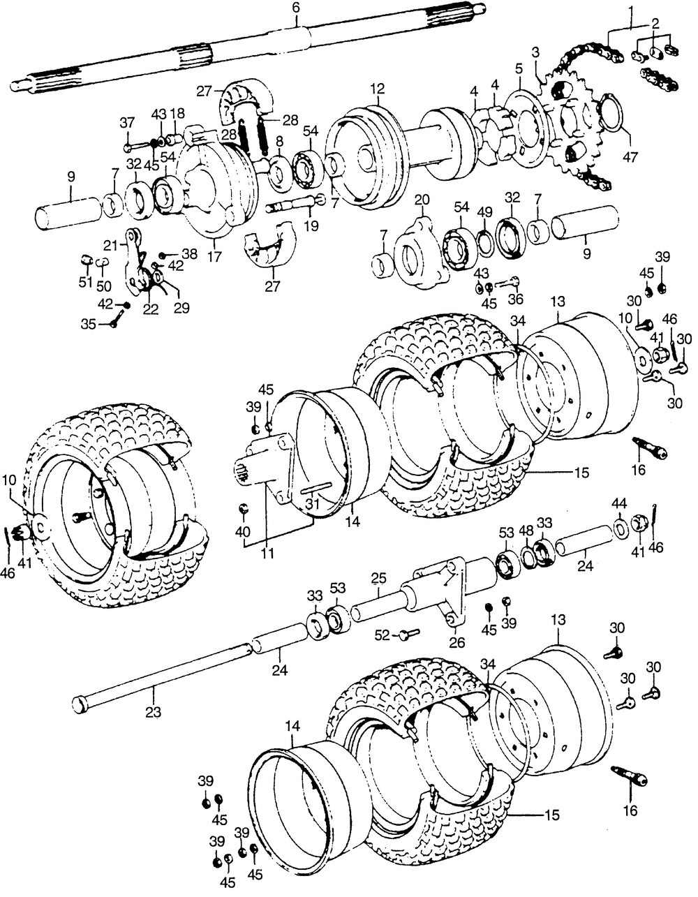 Front wheel & rear wheels