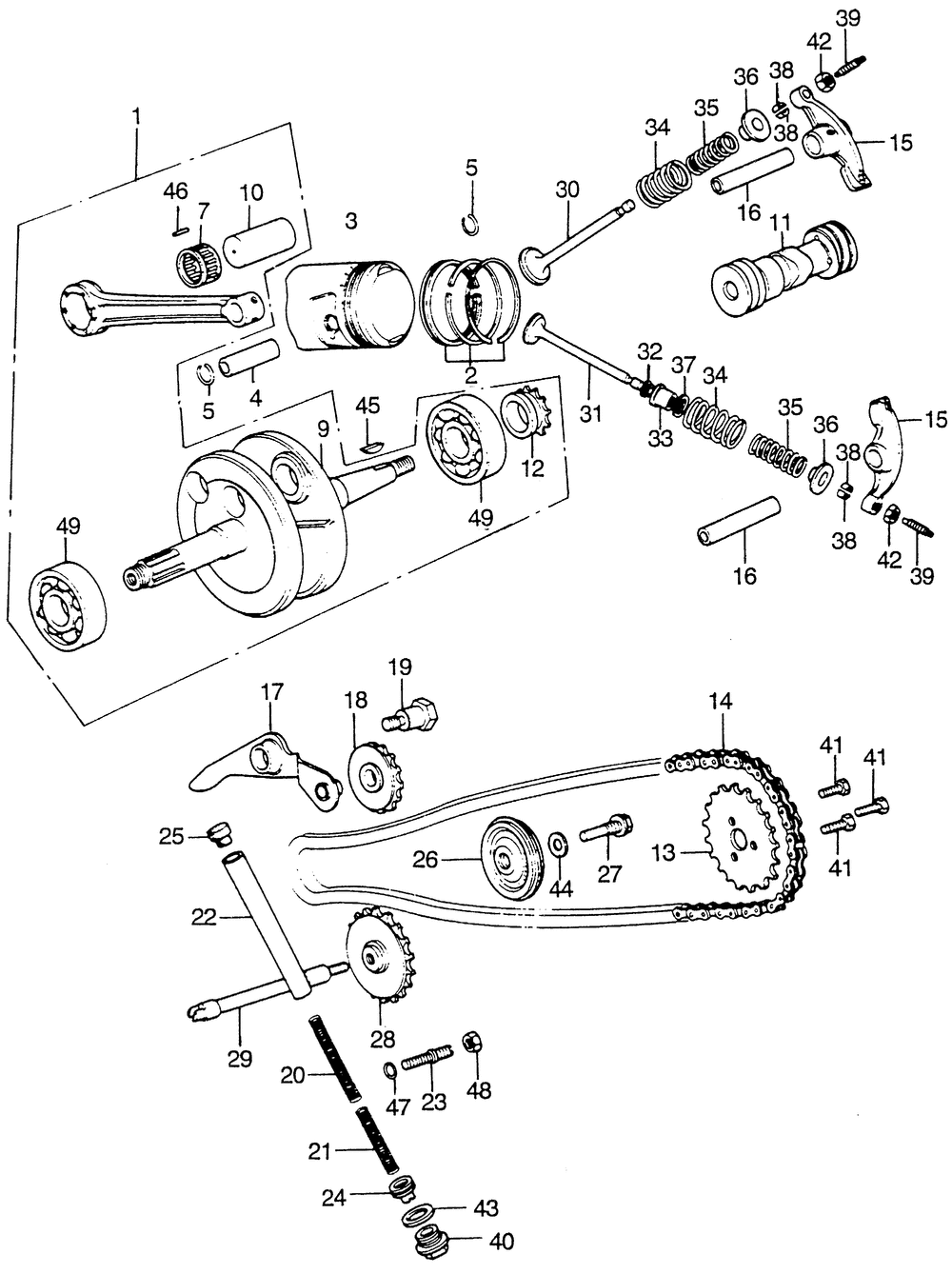 Camshaft & cam chaintensioner & crankshaft