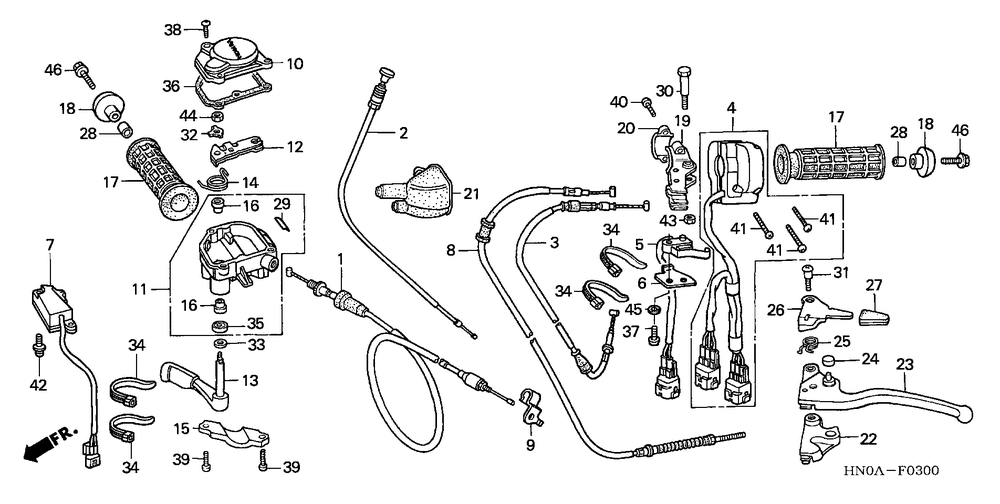 Handle levers & switches& cables (trx450fe)