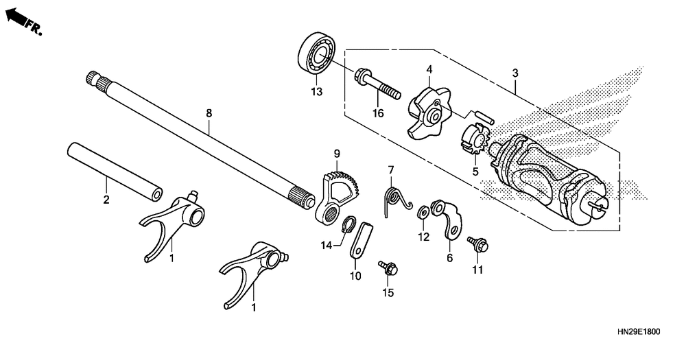 Gearshift fork & gearshift drum